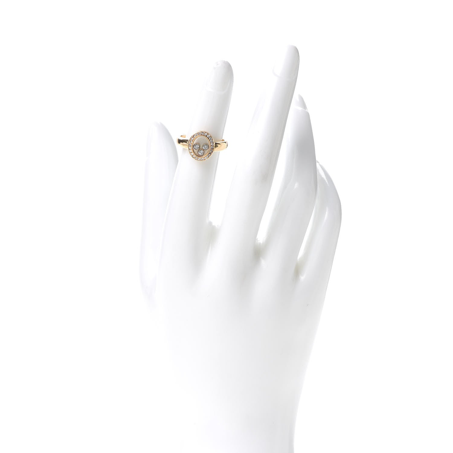 Chopard 18K Yellow Gold Diamond 3 Happy Diamonds Oval Pave Ring 46 3.75 2 of 5