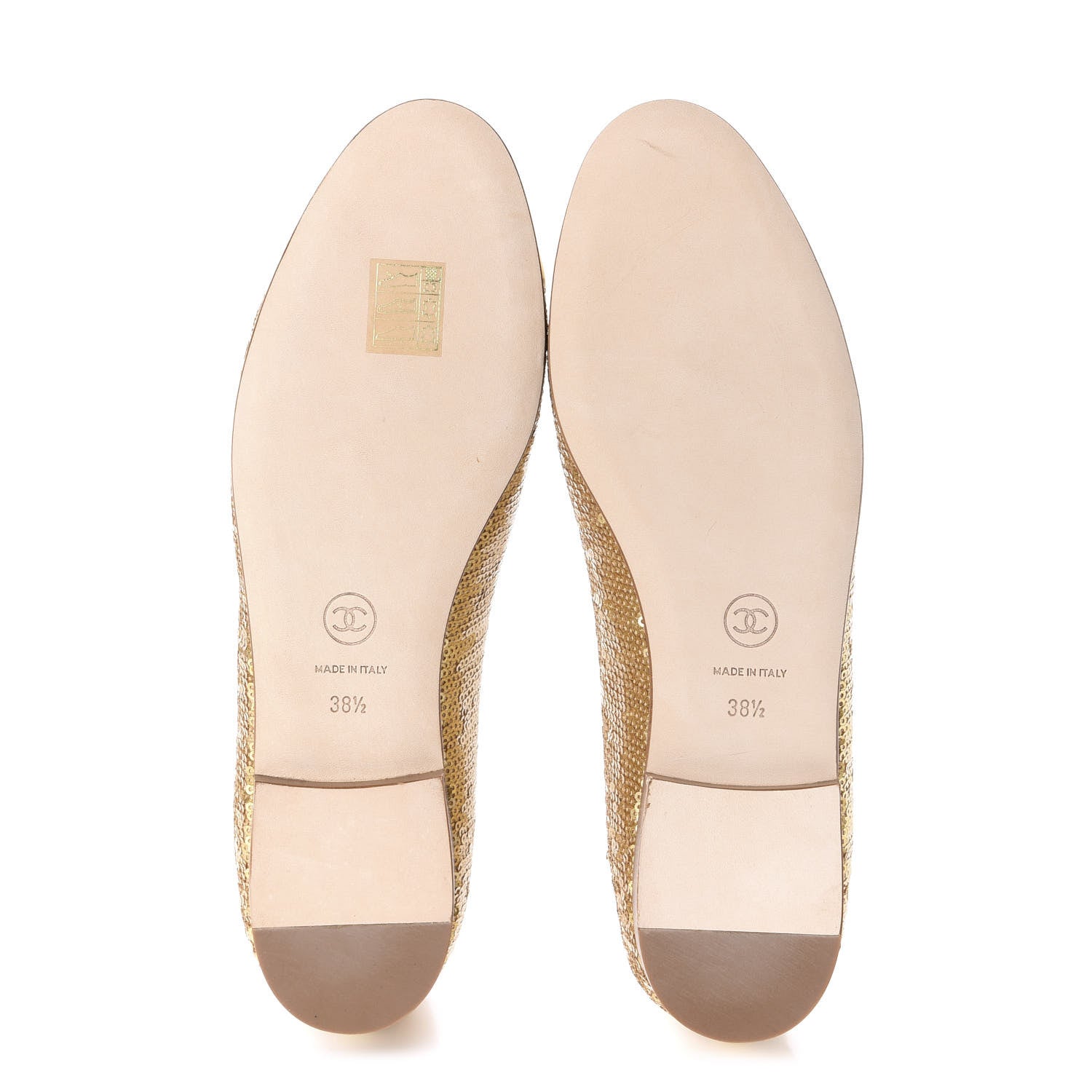 Chanel Lambskin Sequin Cap Toe Ballerina Flats 38.5 Gold 5 of 10