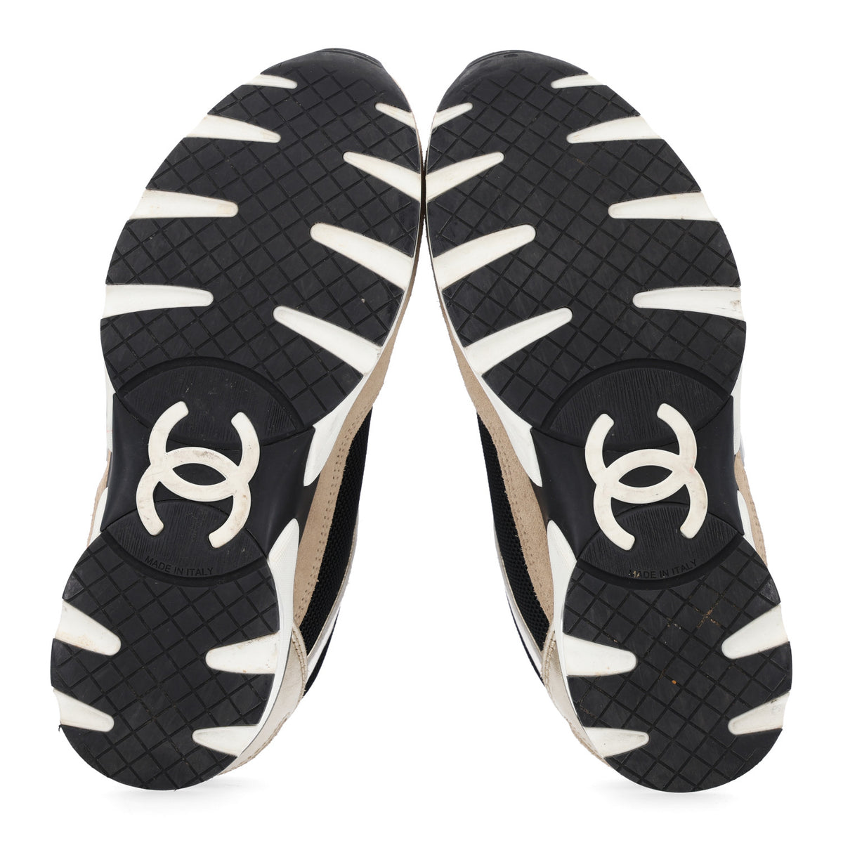 Chanel Mesh Suede Calfskin Grained Calfskin Womens CC Sneakers 37 White Black Beige Gold 7 of 11