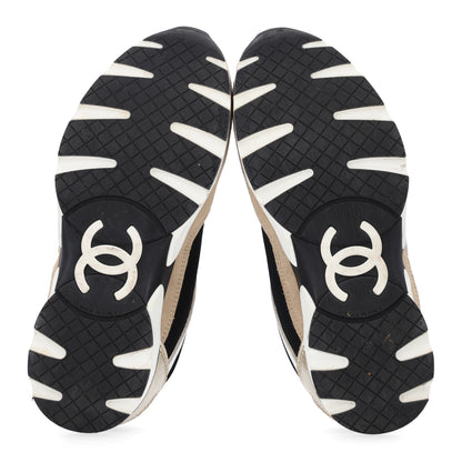 Chanel Mesh Suede Calfskin Grained Calfskin Womens CC Sneakers 37 White Black Beige Gold 7 of 11