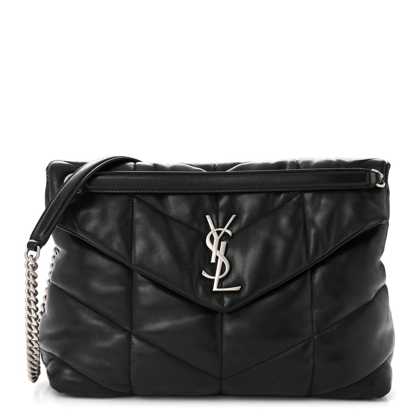 Lambskin Quilted Medium Loulou Puffer Monogram Chain Satchel Black