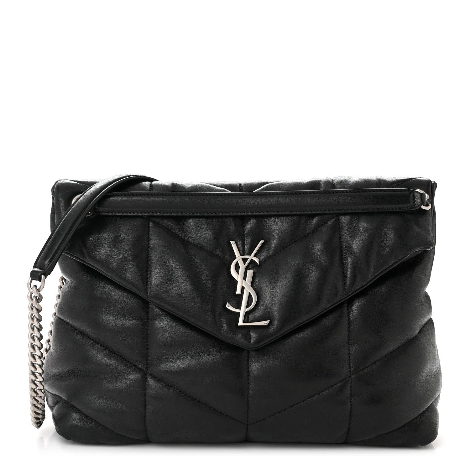 Saint Laurent Lambskin Quilted Medium Loulou Puffer Monogram Chain Satchel Black 1 of 10