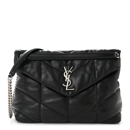 Saint Laurent Lambskin Quilted Medium Loulou Puffer Monogram Chain Satchel Black 1 of 10