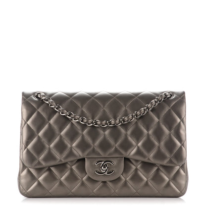 Chanel Metallic Lambskin Quilted Jumbo Double Flap Pewter 1 of 9