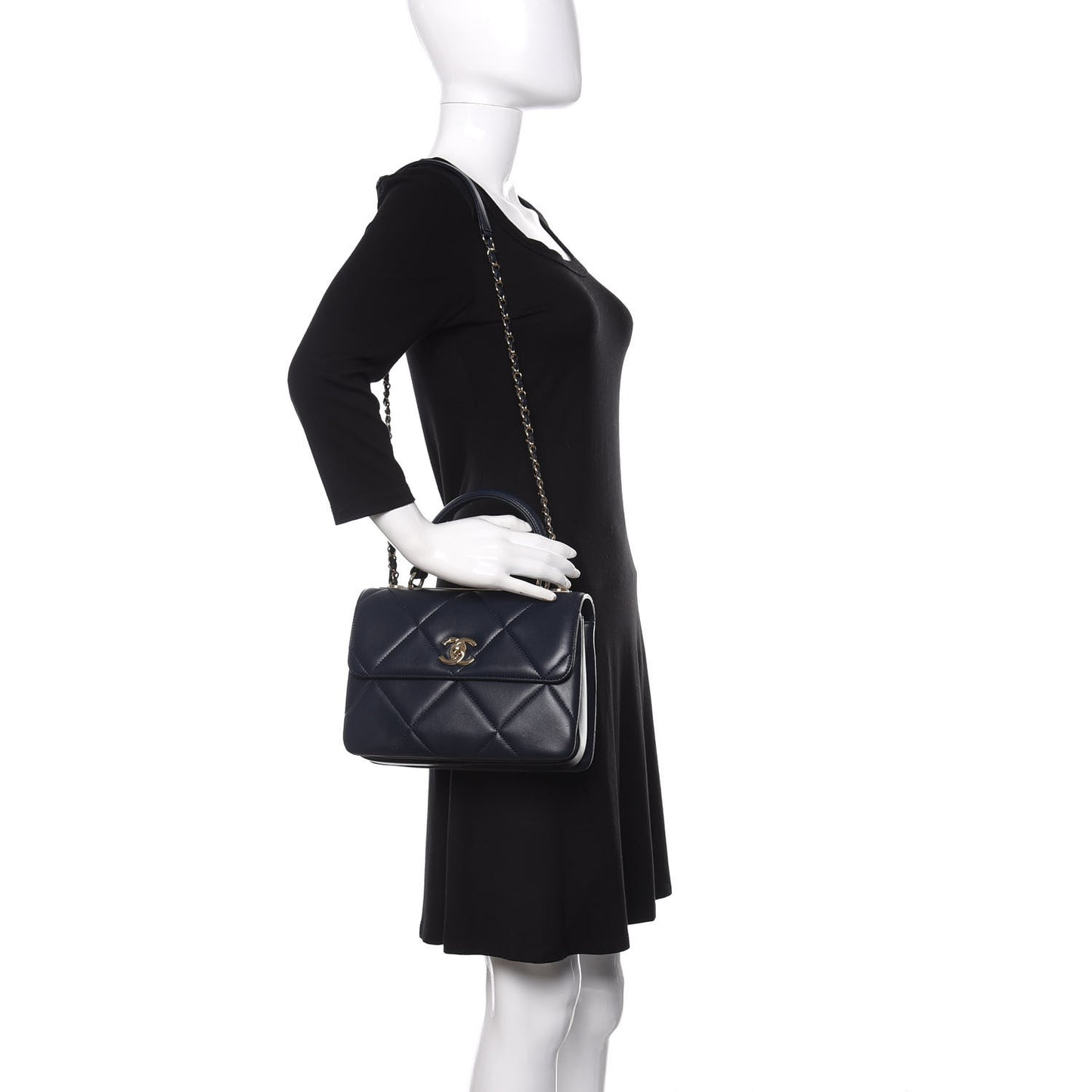 Lambskin Quilted Small Trendy CC Dual Handle Flap Bag Navy