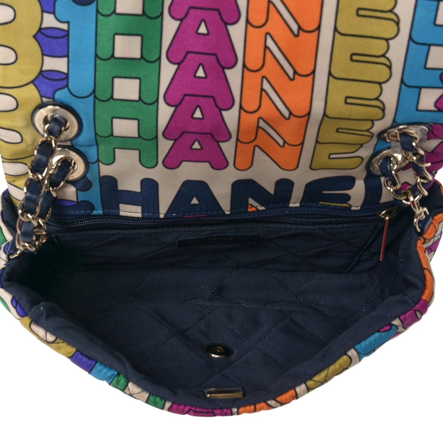 Printed Fabric Quilted Logo Single Flap Bag Multicolor