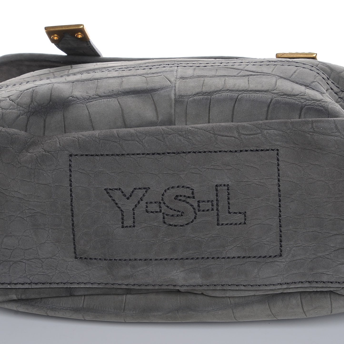 Crocodile Embossed Nubuck Besace Shoulder Bag Anthracite