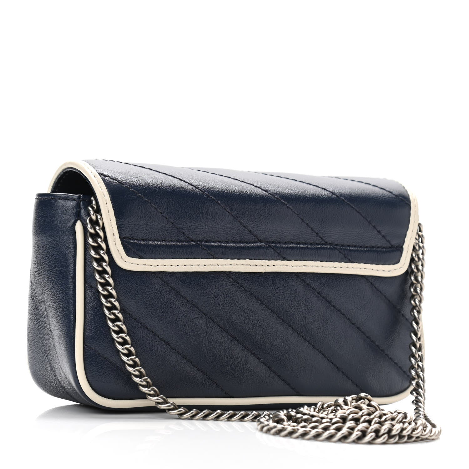Gucci Vintage Effect Calfskin Matelasse Diagonal Super Mini Torchon GG Marmont Shoulder Bag Blue Agata Mystic White 3 of 10