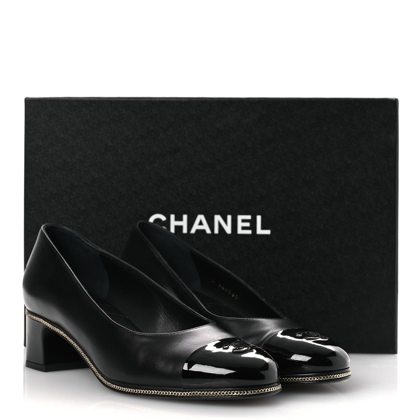 Lambskin Patent Cap Toe CC Pumps 37 Black