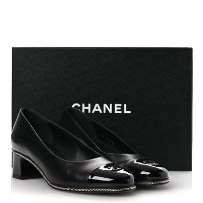 Chanel Lambskin Patent Cap Toe CC Pumps 37 Black 13 of 13
