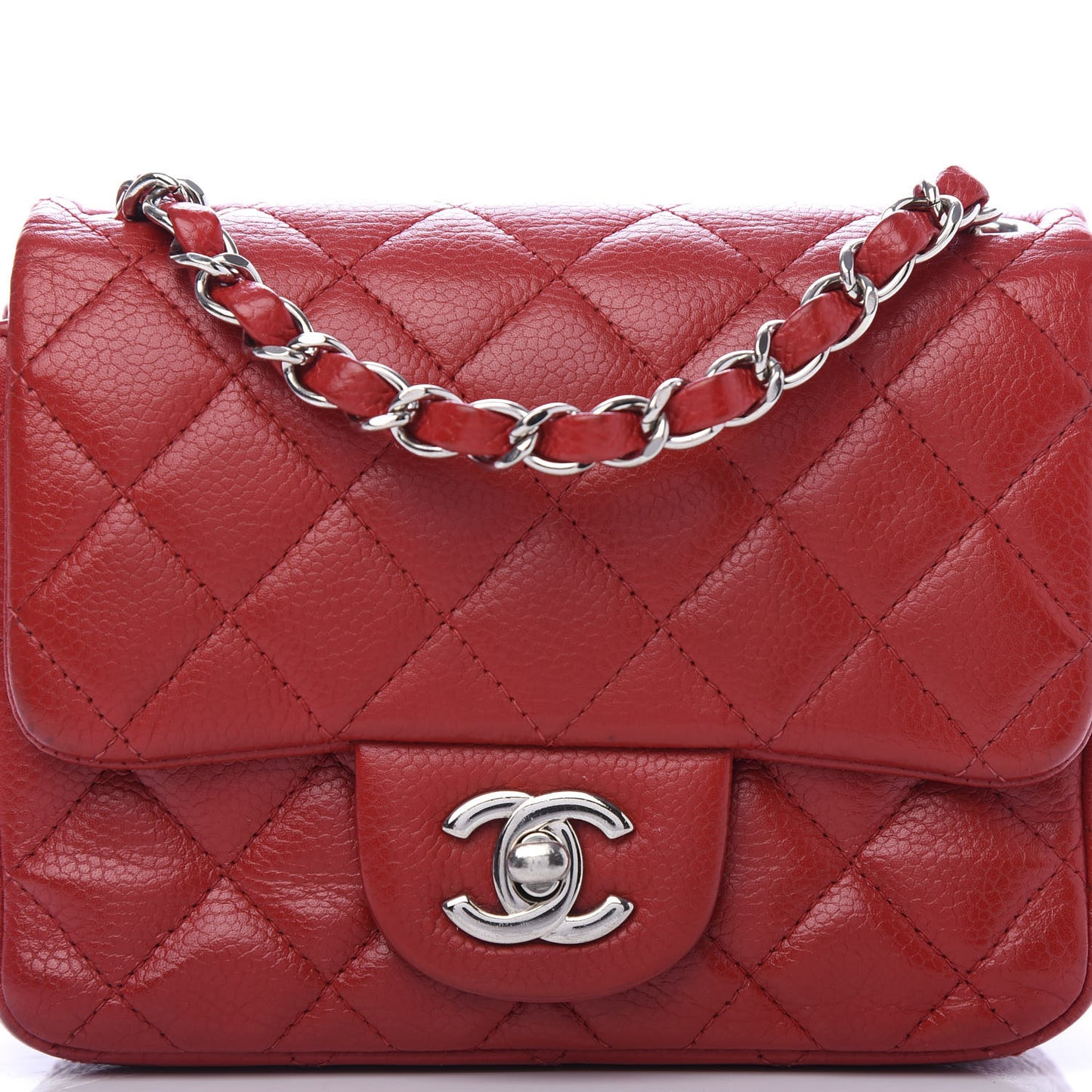 Caviar Quilted Mini Square Flap Red