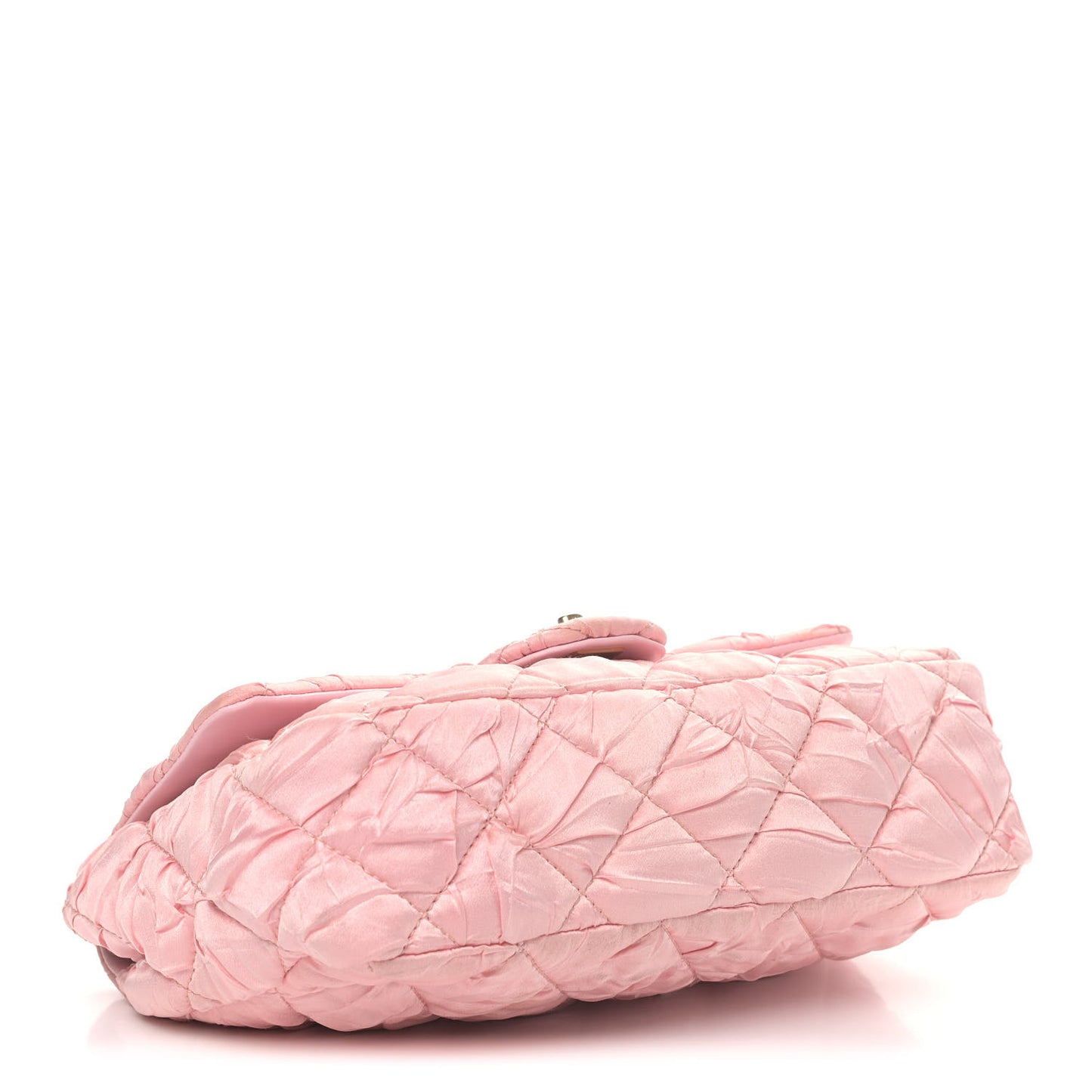 Satin Quilted Pleated Medium Single Flap Pink