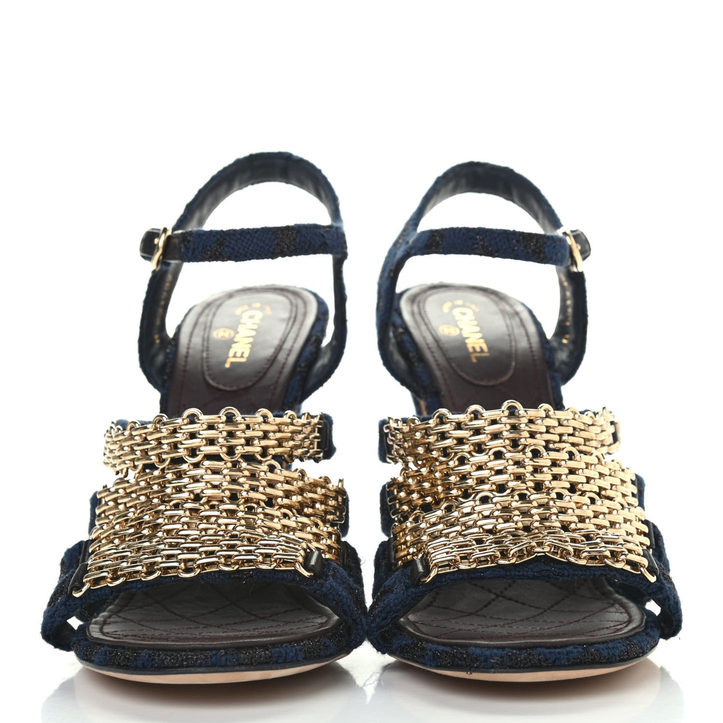 Metallic Tweed Gladiator Chain Sandals 40.5 Blue Gold