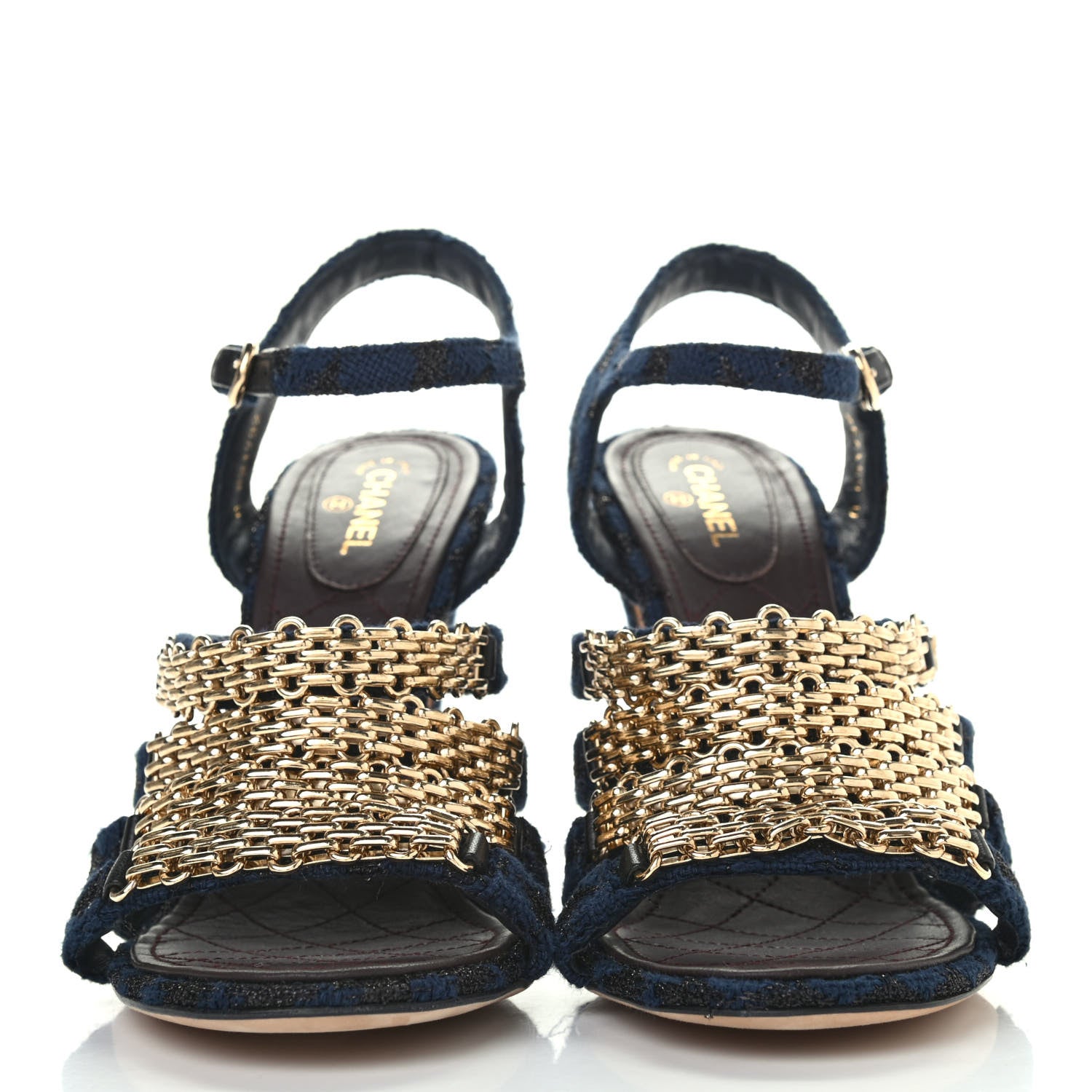 Chanel Metallic Tweed Gladiator Chain Sandals 40.5 Blue Gold 2 of 4