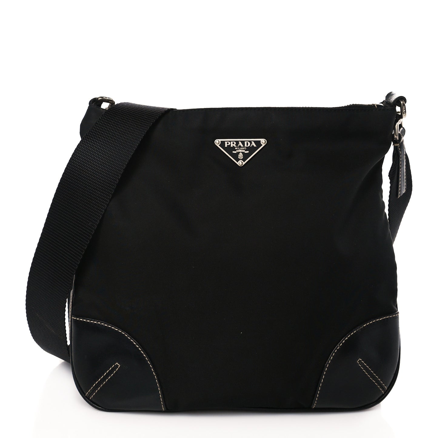 Tessuto Nylon Calfskin Flat Messenger Bag Black