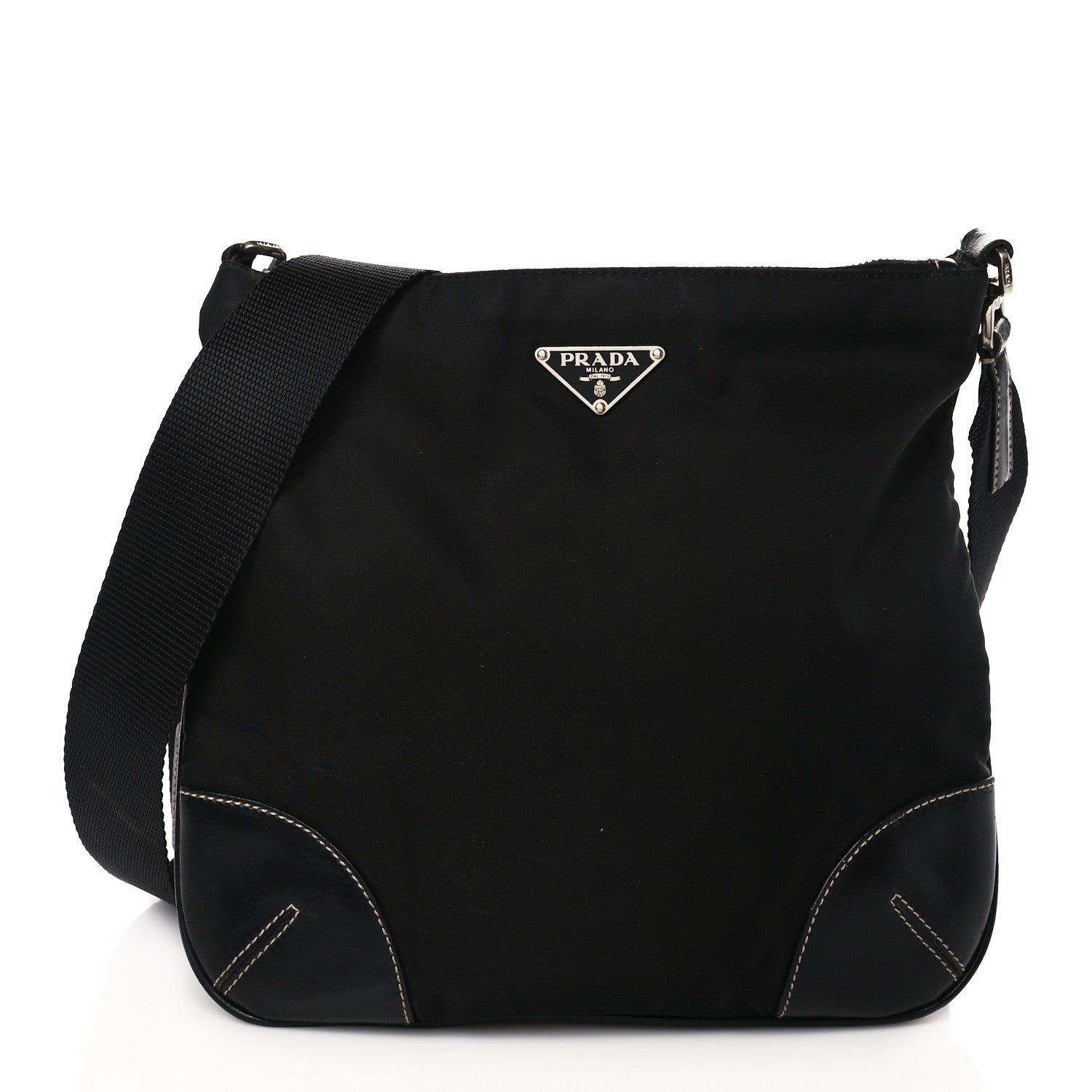Prada Tessuto Nylon Calfskin Flat Messenger Bag Black 1 of 9