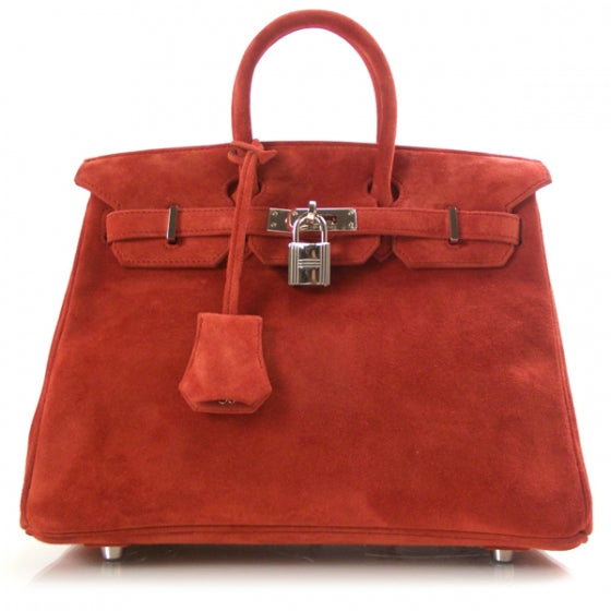 Hermes Veau Doblis Birkin 25 Orange Suede 1 of 13