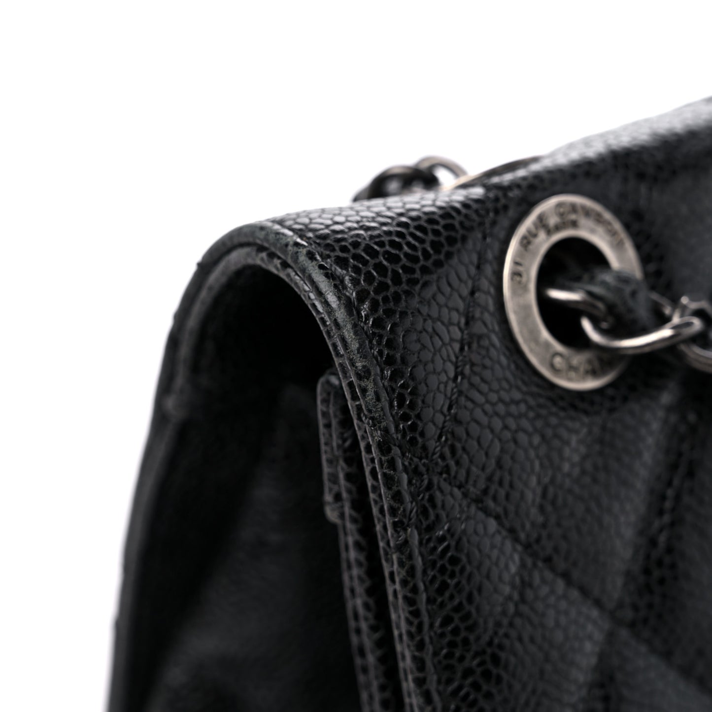 Crumpled Grained Calfskin Jumbo CC Crave Flap Black