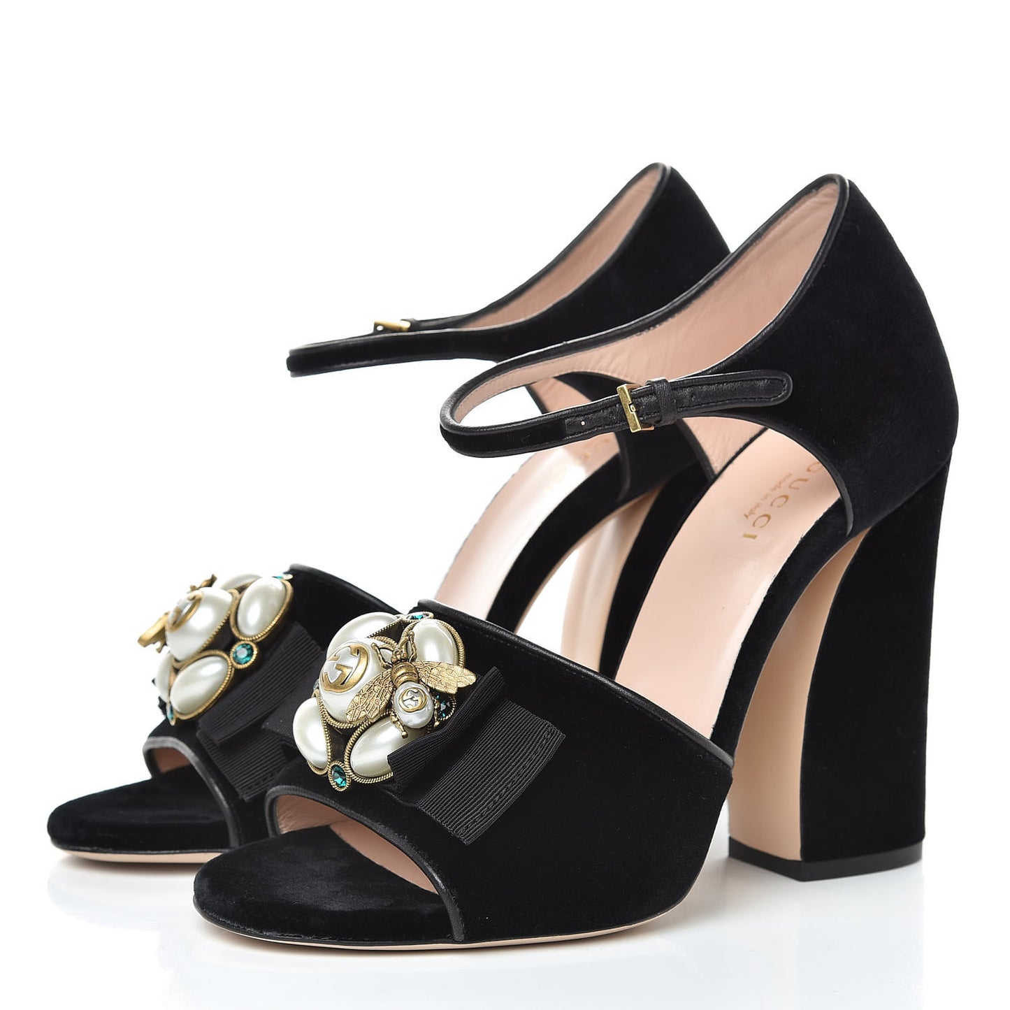 Velvet Pearl Bee Embellished Sandals 38 Black