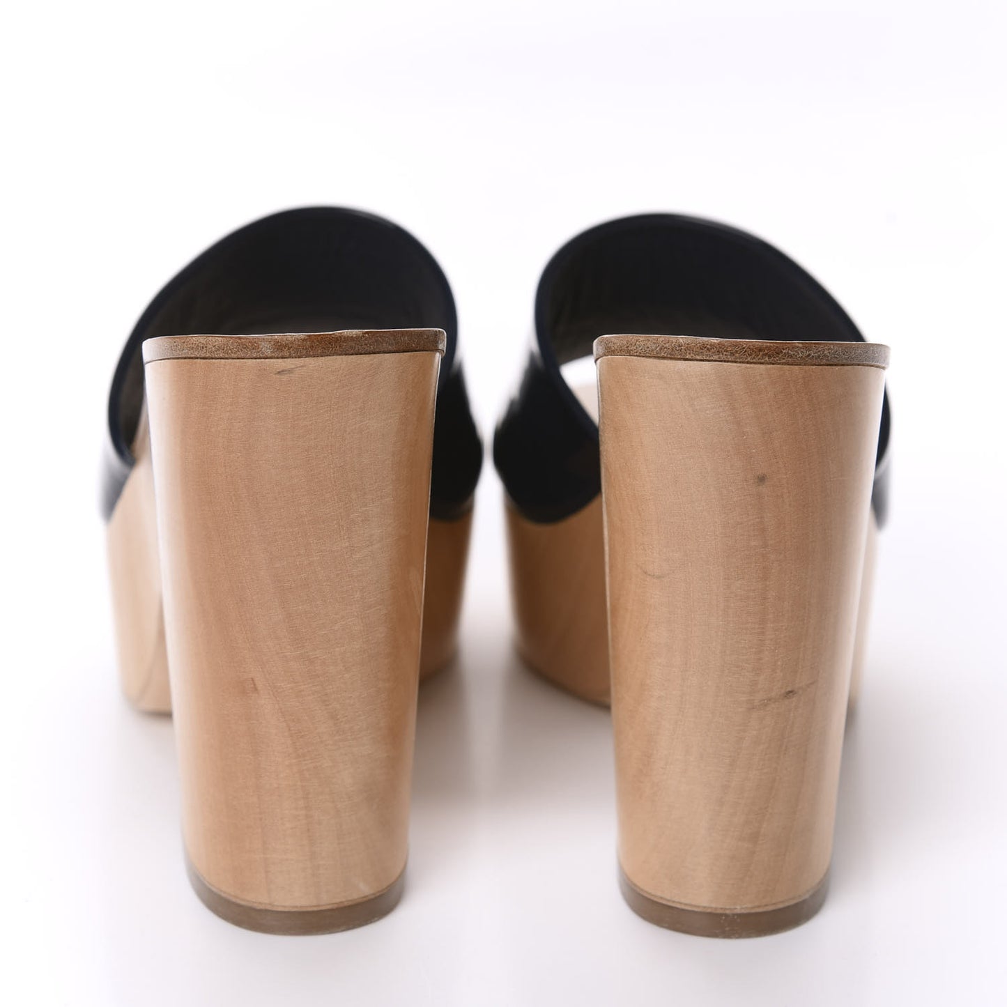 Patent Calfskin Wood CC Mules 39.5 Black Ivory
