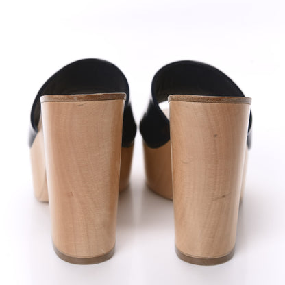 Chanel Patent Calfskin Wood CC Mules 39.5 Black Ivory 6 of 10