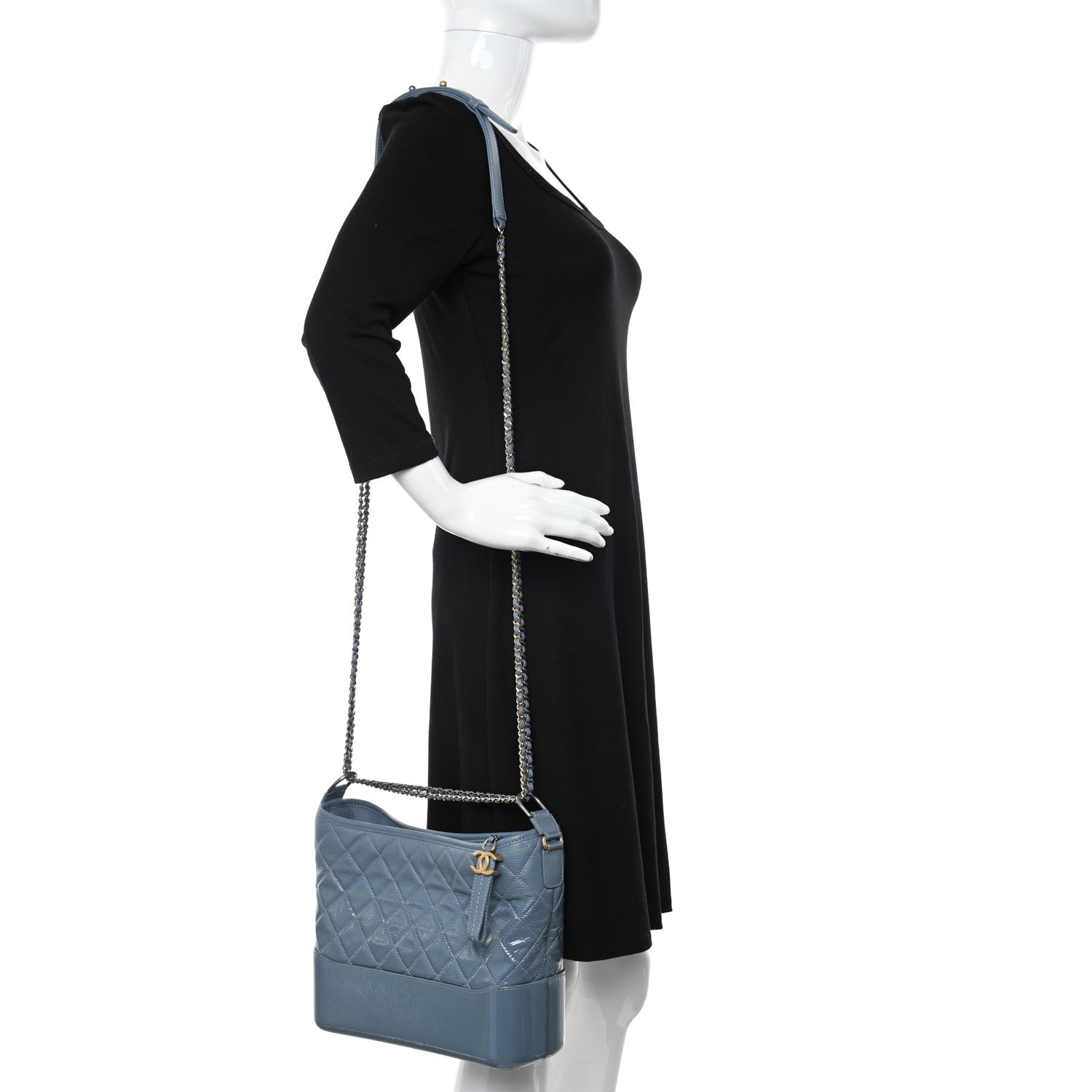 Chanel Patent Goatskin Quilted Medium Gabrielle Hobo Blue 2 of 11