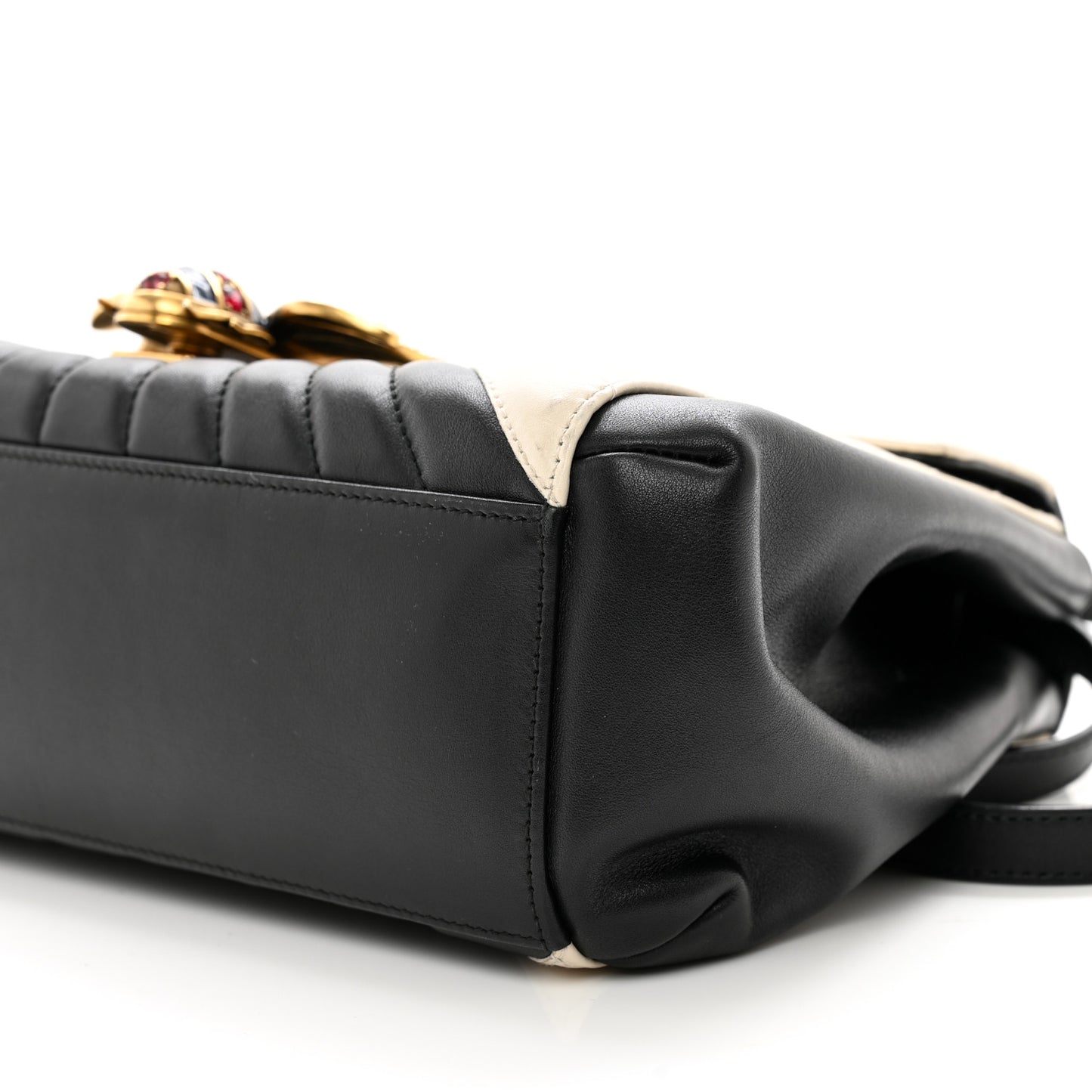 Calfskin Bamboo Trapuntata Queen Margaret Top Handle Bag Mystic White Black