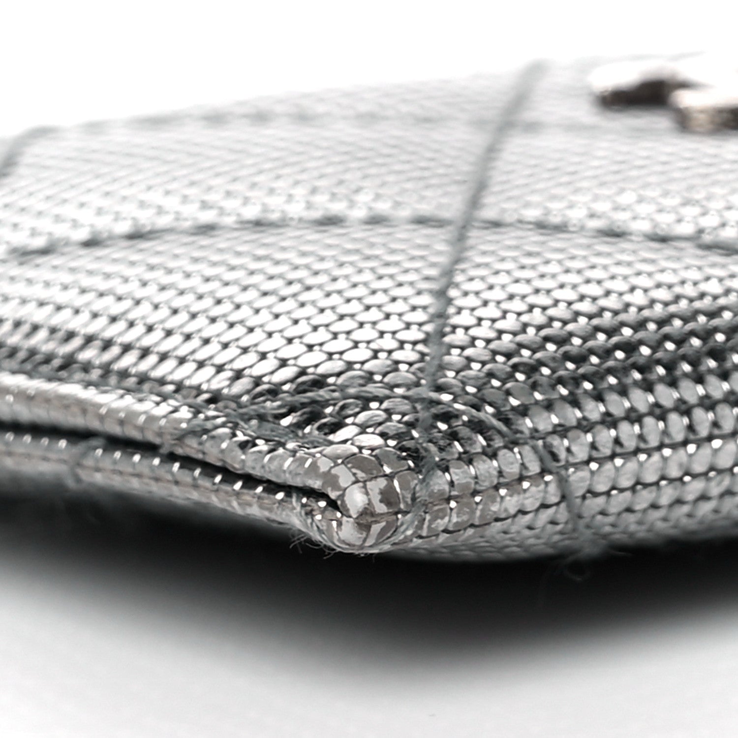 Chanel Metallic Calfskin Pixel Effect Card Holder Dark Silver 9 of 11