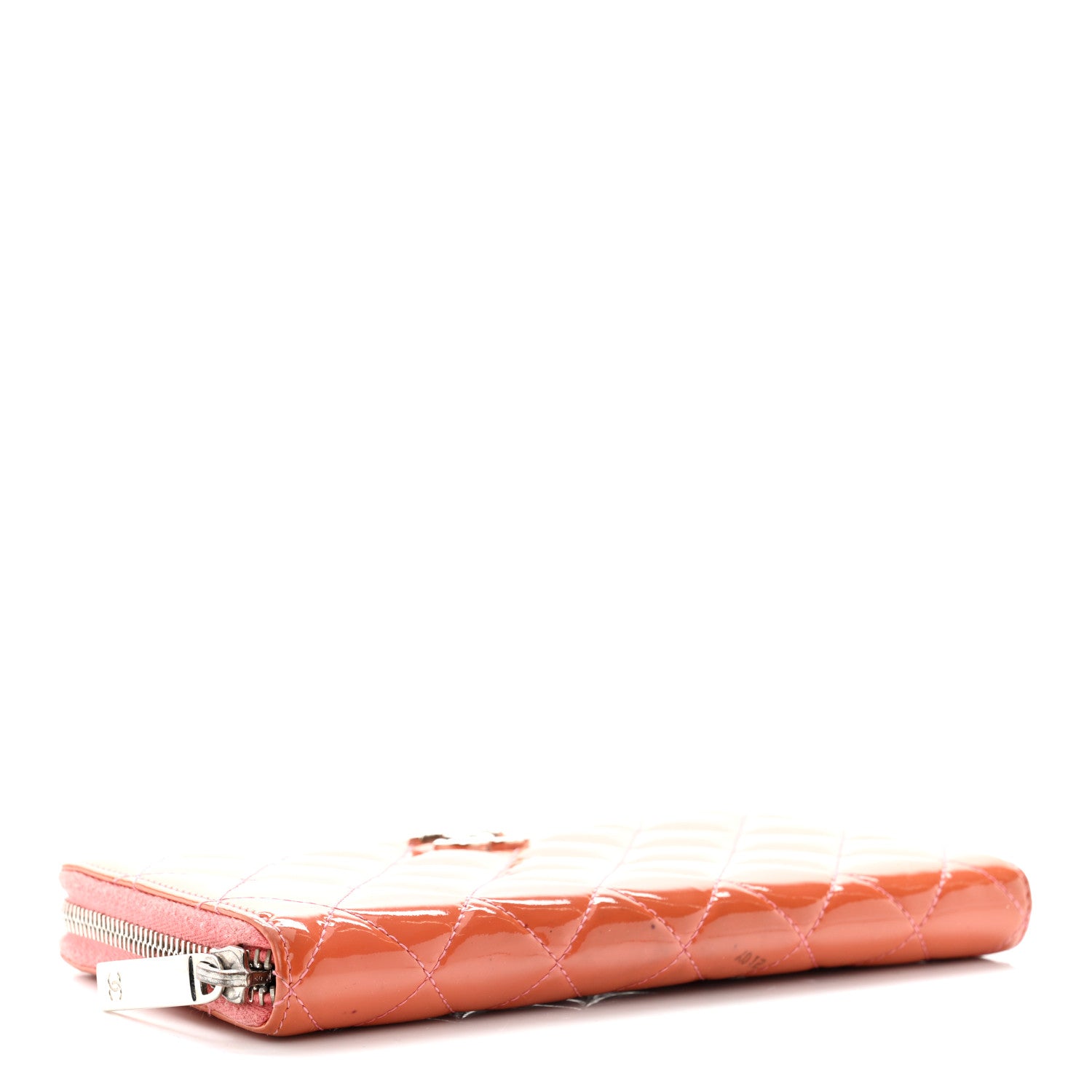 Chanel Patent Quilted Brilliant Zip Around Wallet Coral 4 of 13