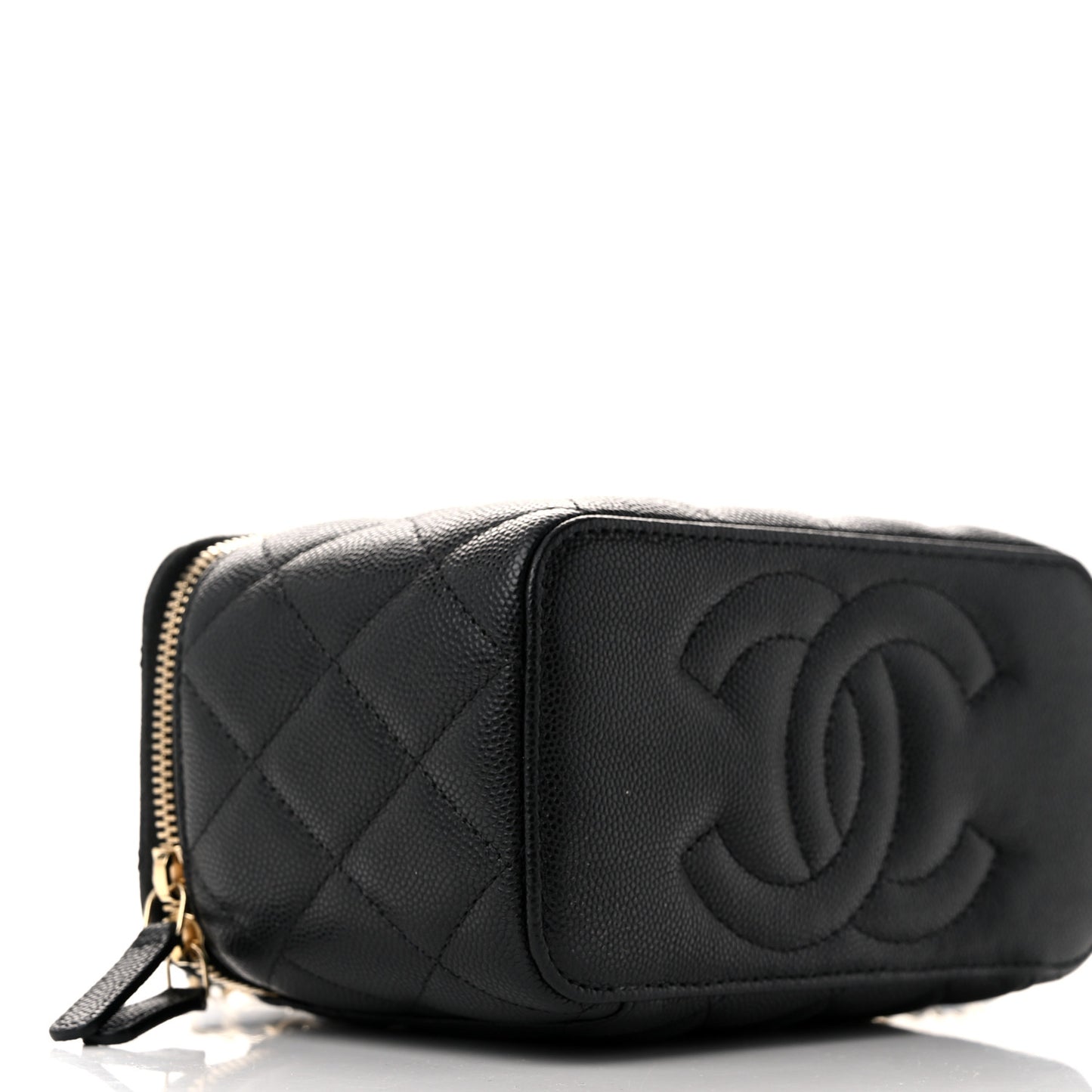 Caviar Quilted Small Vanity Case With Chain Black