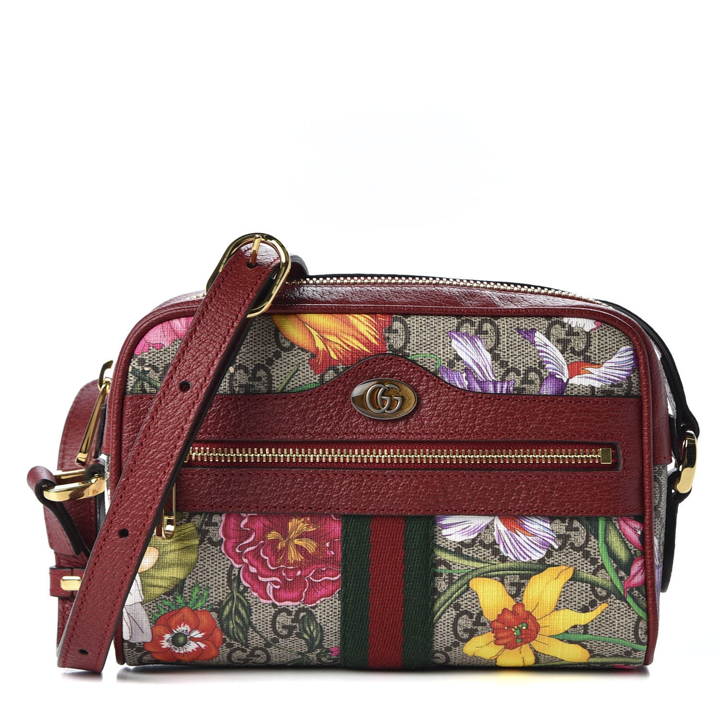 GG Supreme Monogram Flora Web Mini Ophidia Shoulder Bag Red