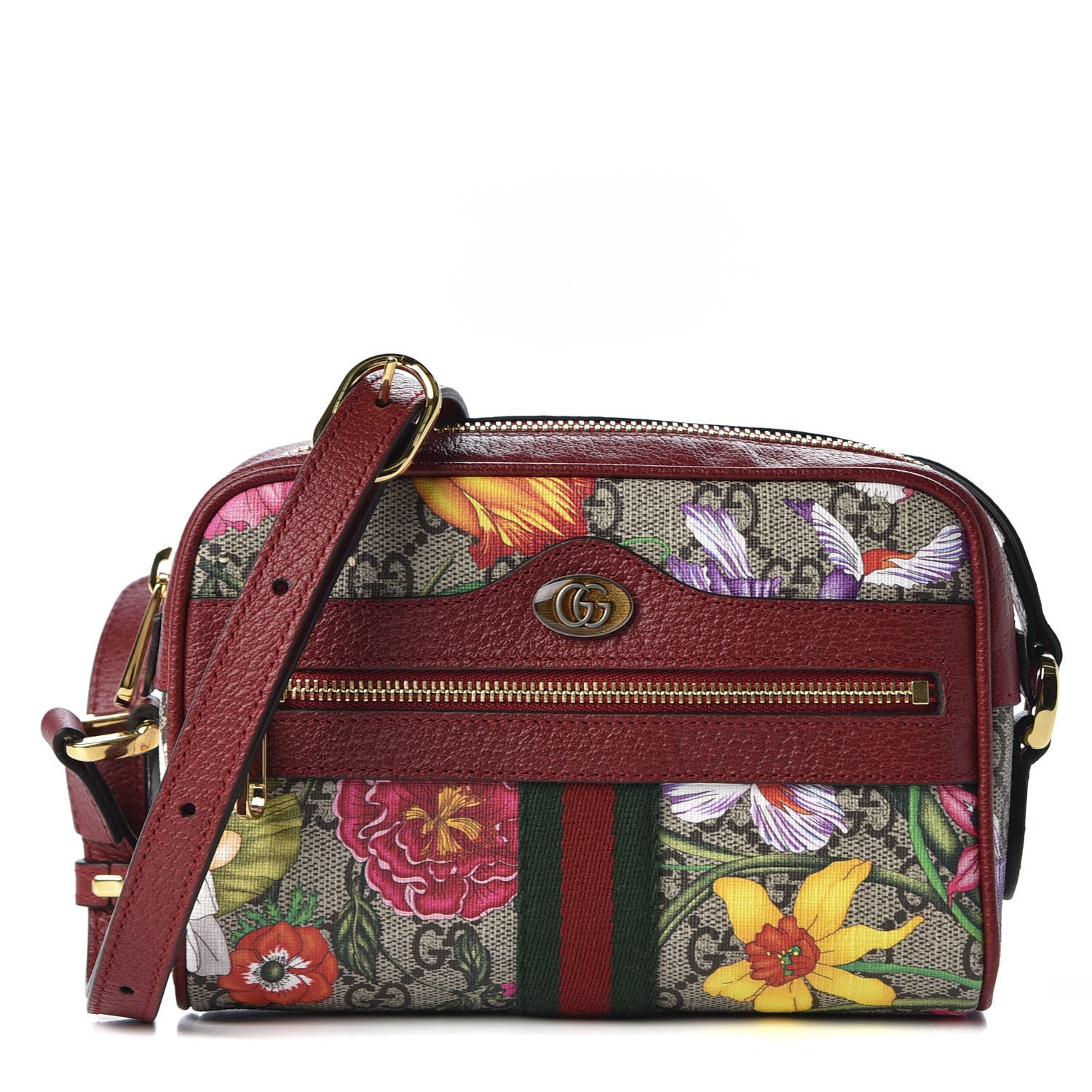Gucci GG Supreme Monogram Flora Web Mini Ophidia Shoulder Bag Red 1 of 10