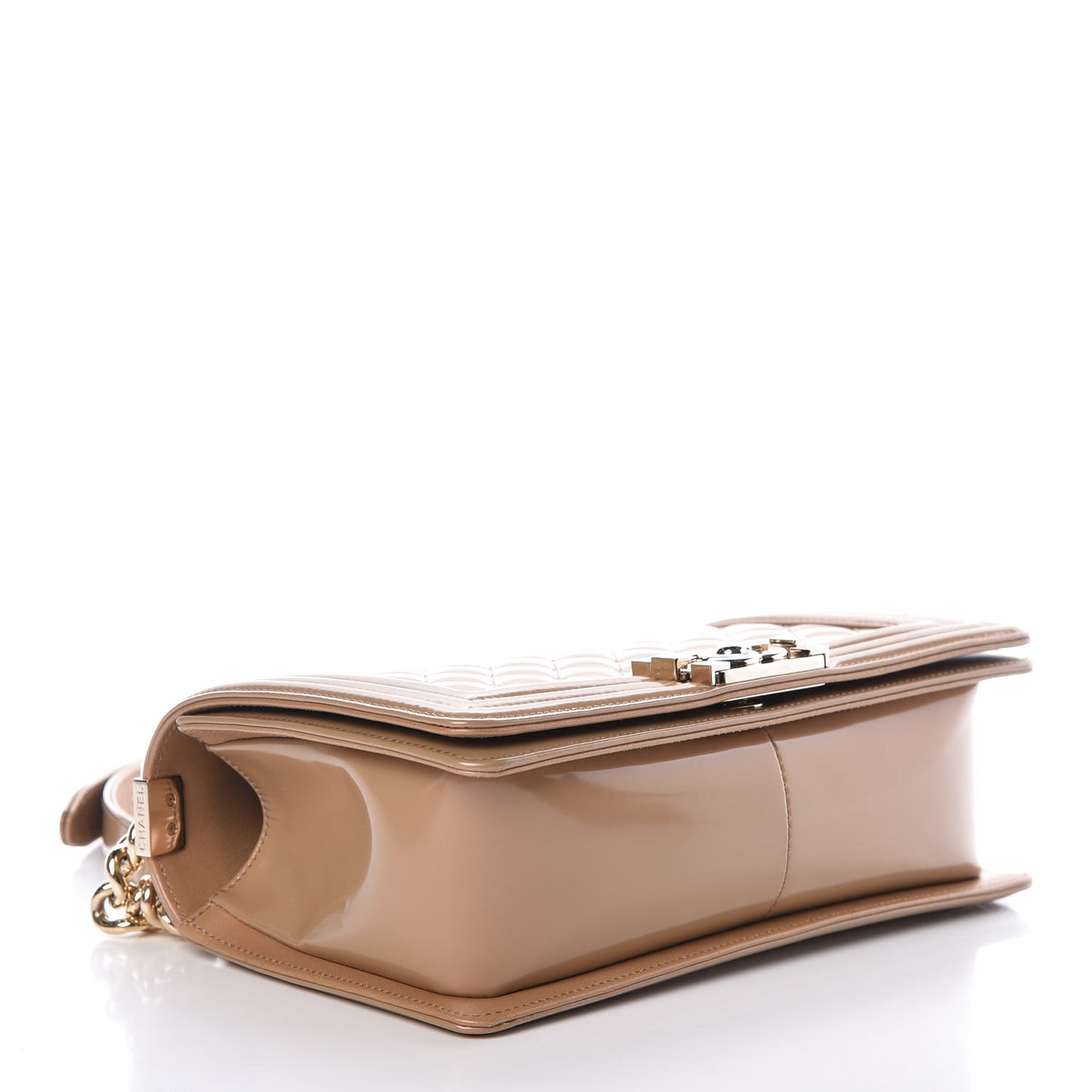 Iridescent Patent Quilted Medium Boy Flap Beige