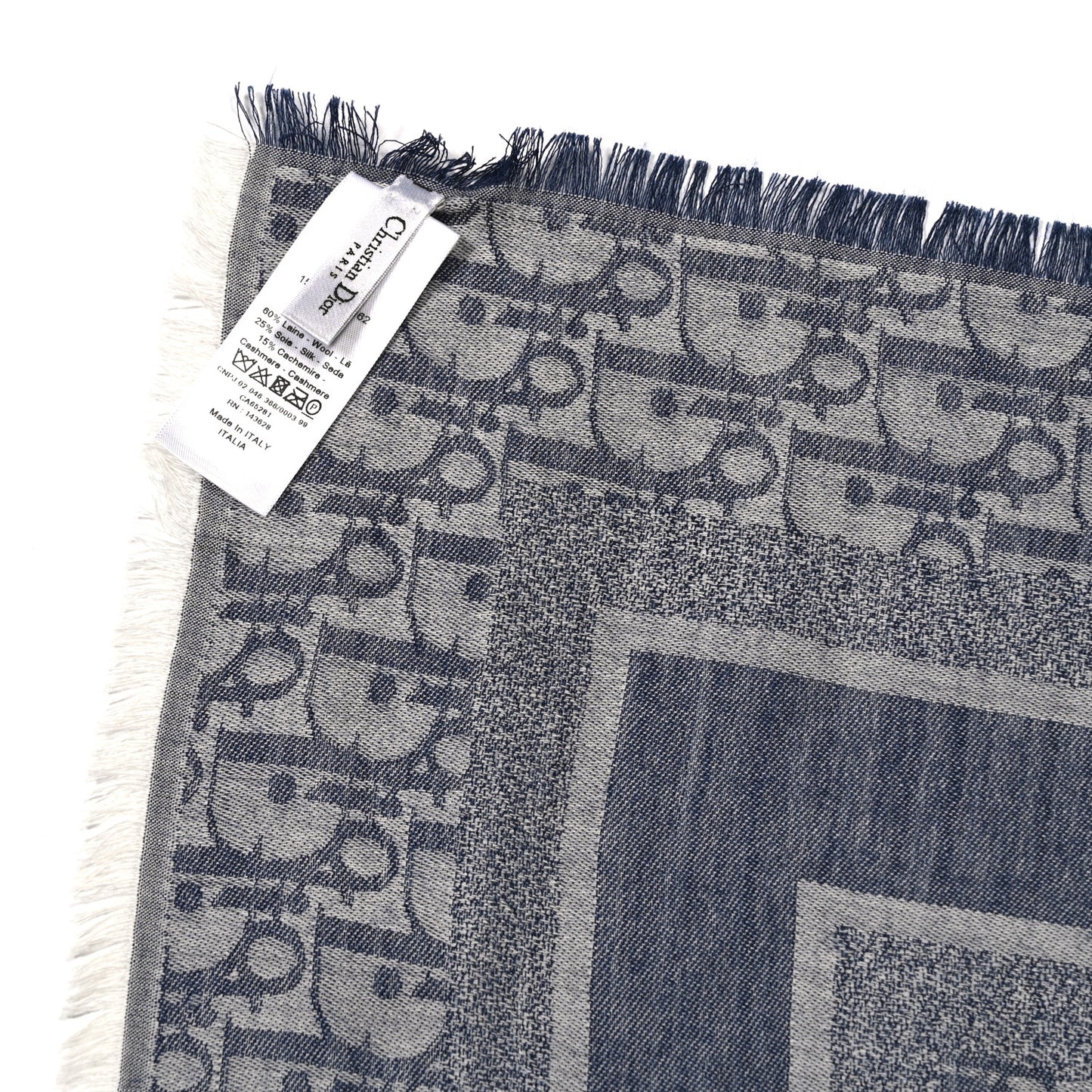 Silk Cashmere Oblique Shawl 140 Navy