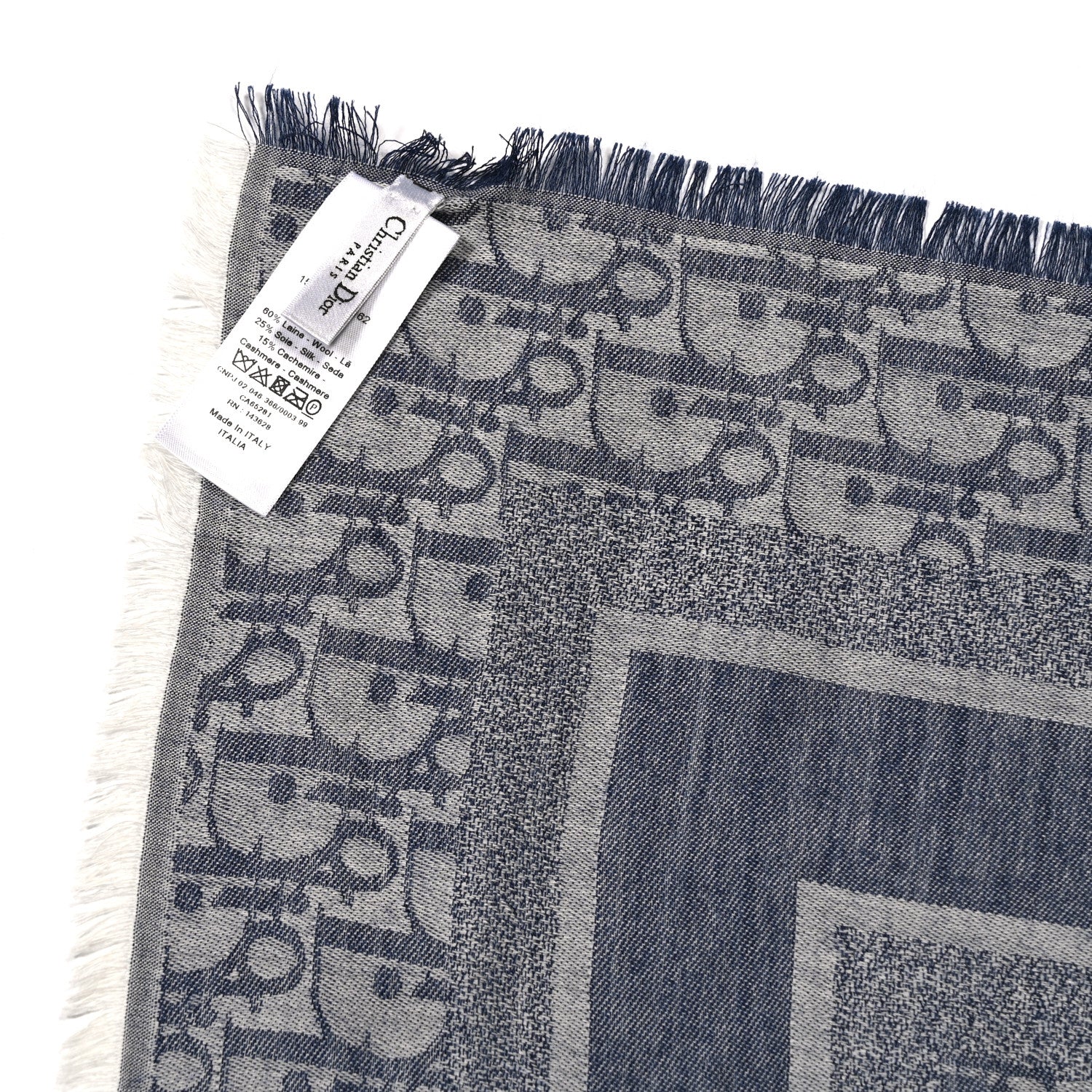 Christian Dior Silk Cashmere Oblique Shawl 140 Navy 3 of 3