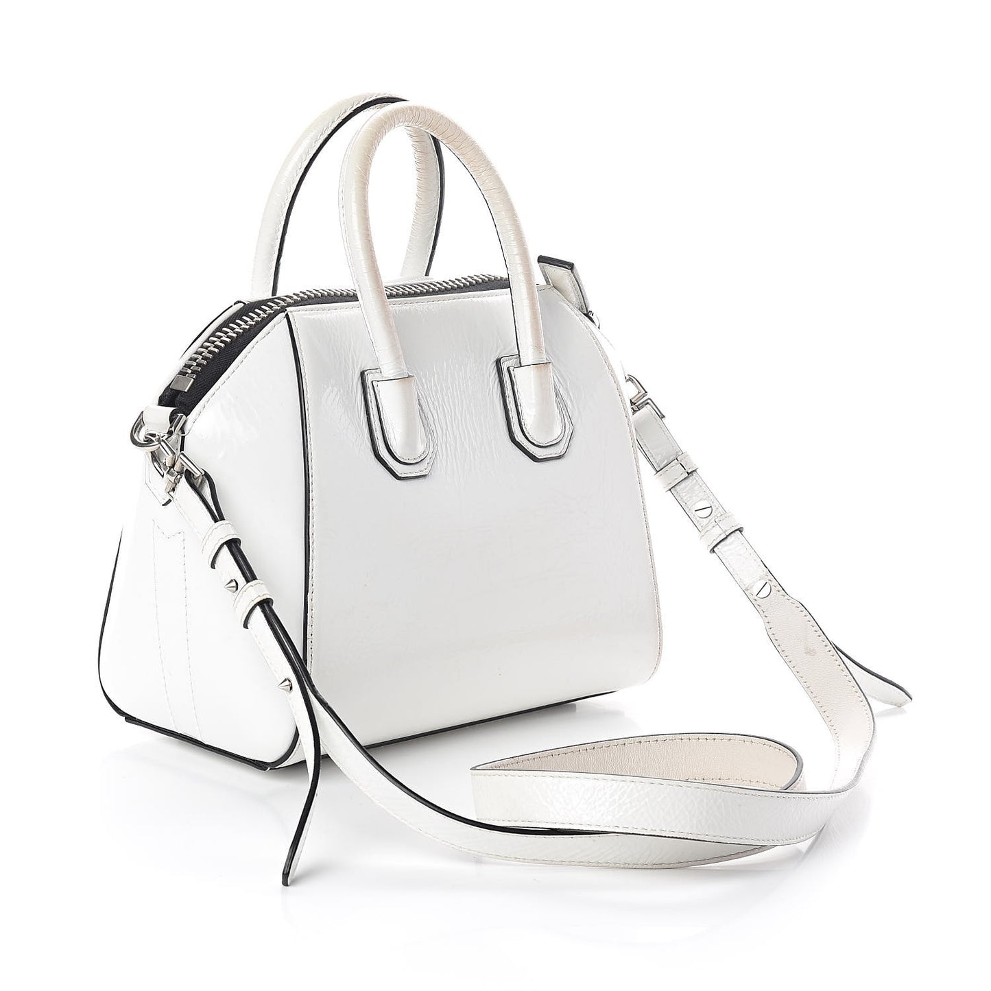 Crinkled Patent Calfskin Mini Antigona White