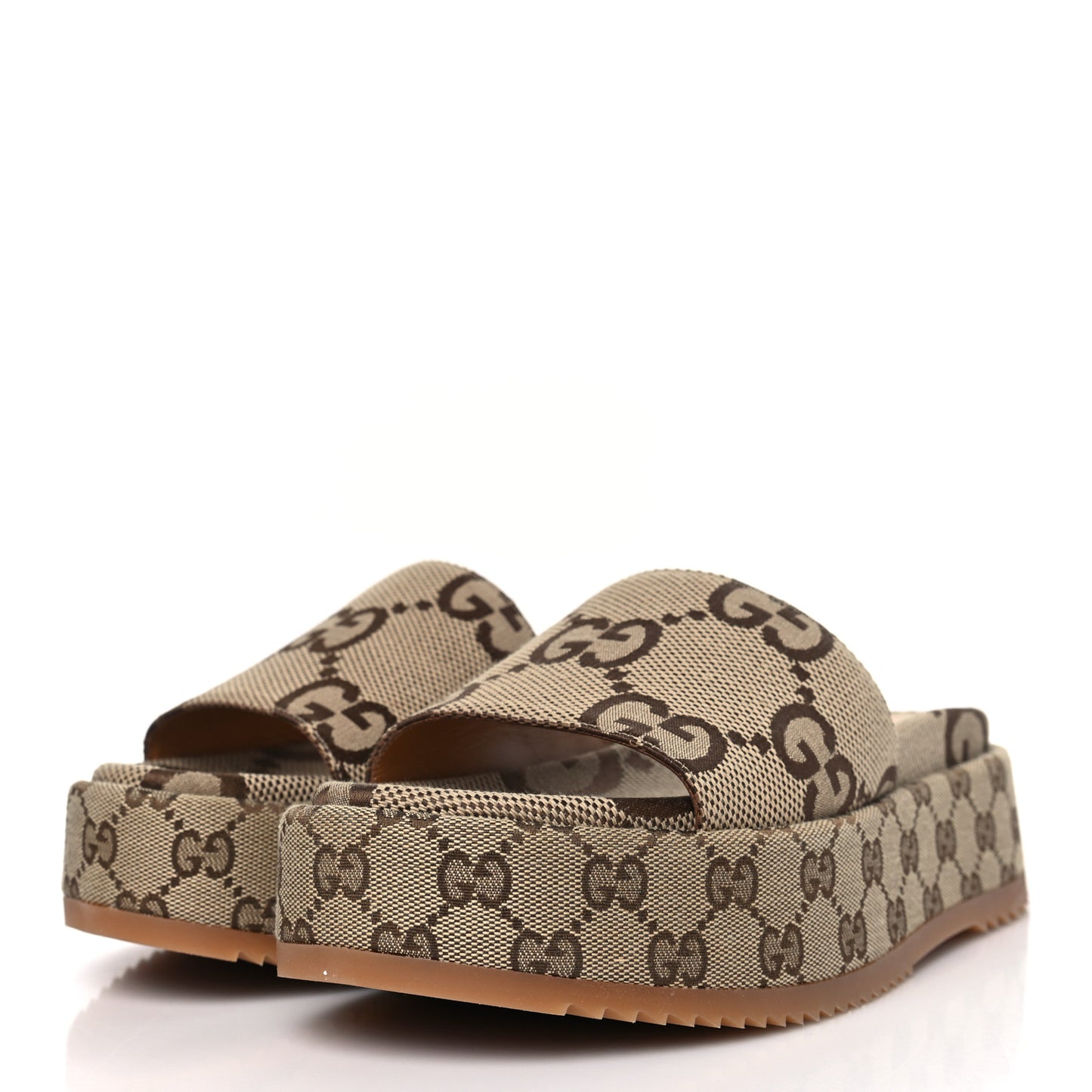 Monogram Maxi GG Angelina Platform 55mm Slide Sandals 39 Camel Ebony