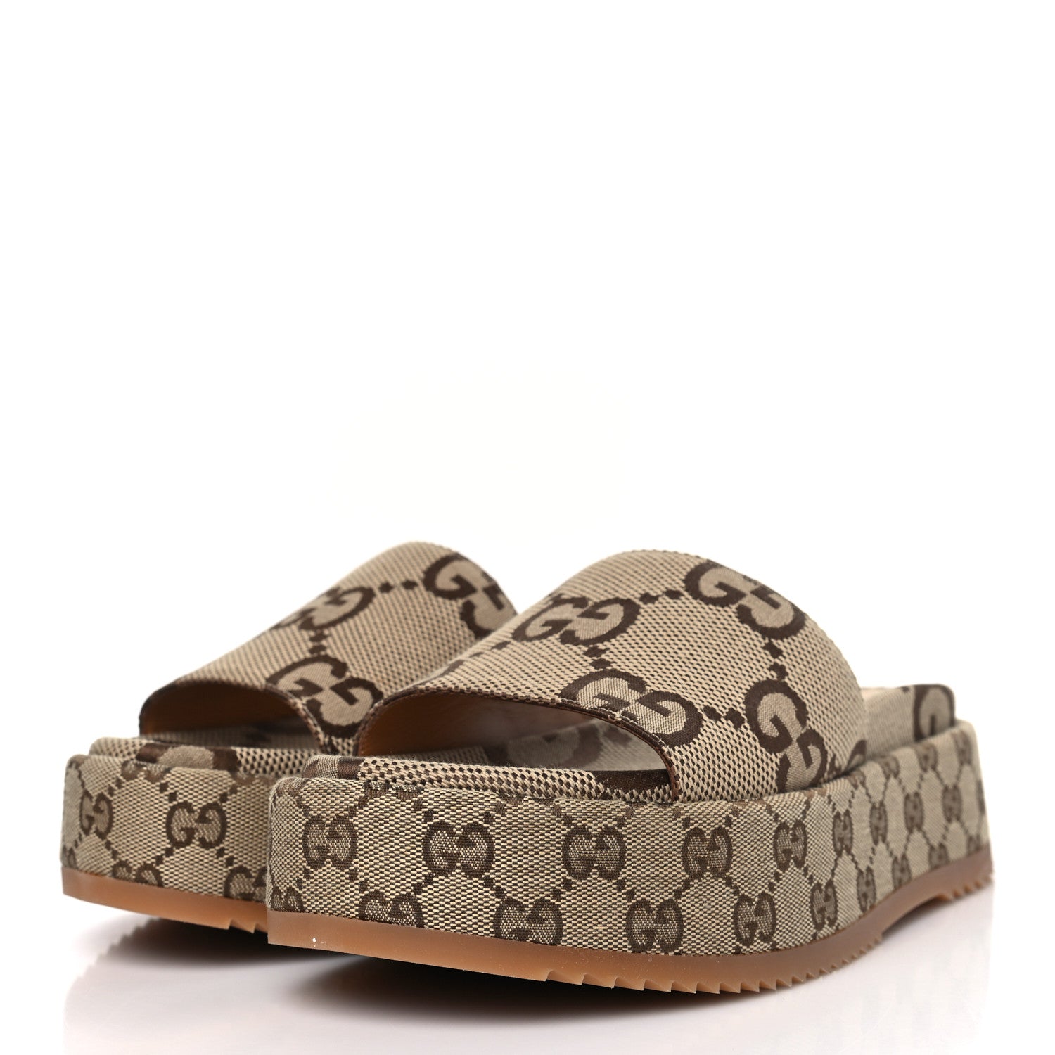 Gucci Monogram Maxi GG Angelina Platform 55mm Slide Sandals 39 Camel Ebony 3 of 9
