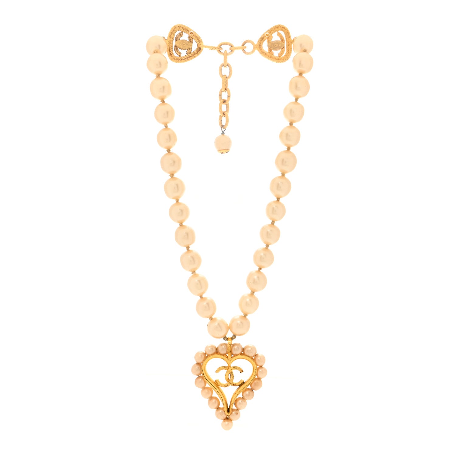 Chanel Pearl CC Heart Necklace Gold White 3 of 6