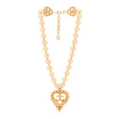 Chanel Pearl CC Heart Necklace Gold White 3 of 6