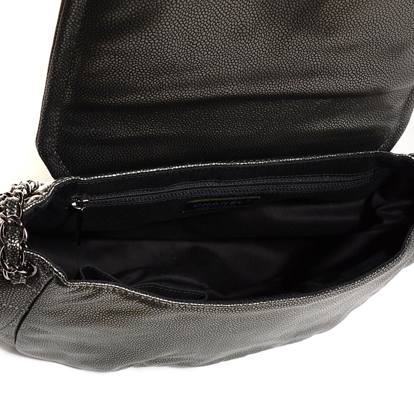 Caviar Half Moon Large Flap Dark Silver