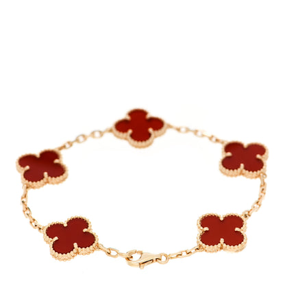 Van Cleef & Arpels 18K Yellow Gold Carnelian 5 Motifs Vintage Alhambra Bracelet 2 of 5