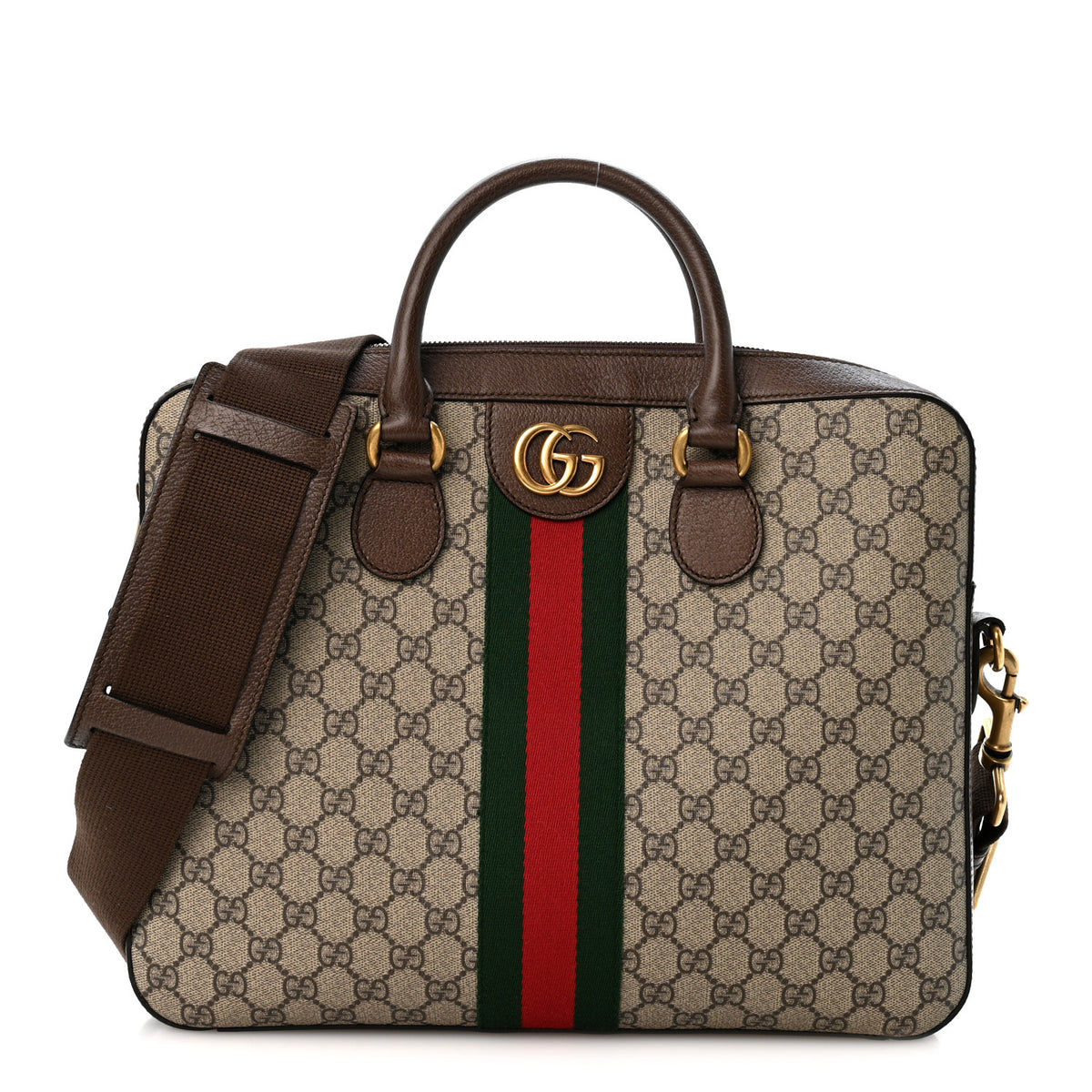 Gucci GG Supreme Monogram Textured Calfskin Web Medium Ophidia Briefcase Beige Ebony New Acero 1 of 11