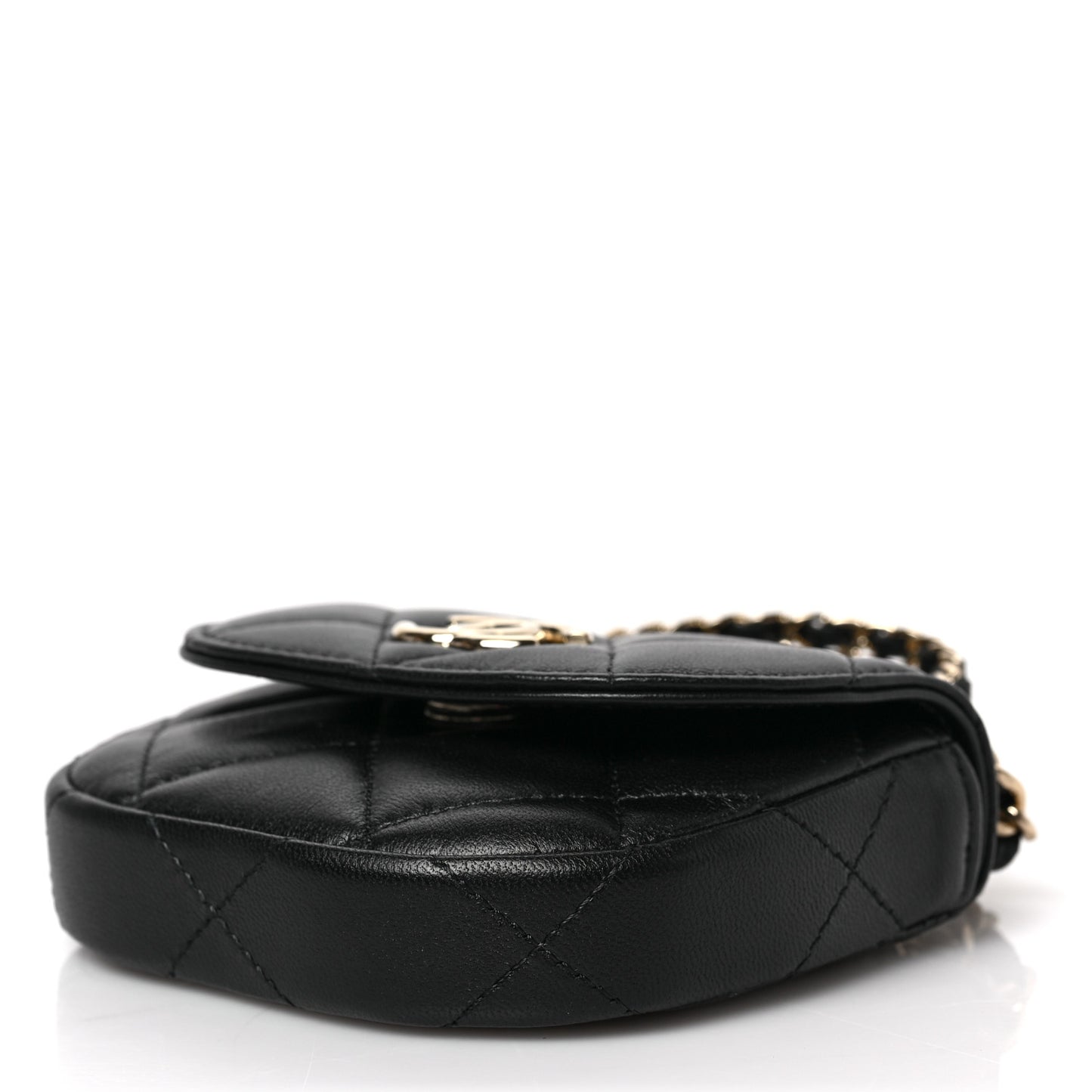 Lambskin Quilted Pearl Top Handle Clutch With Chain Black