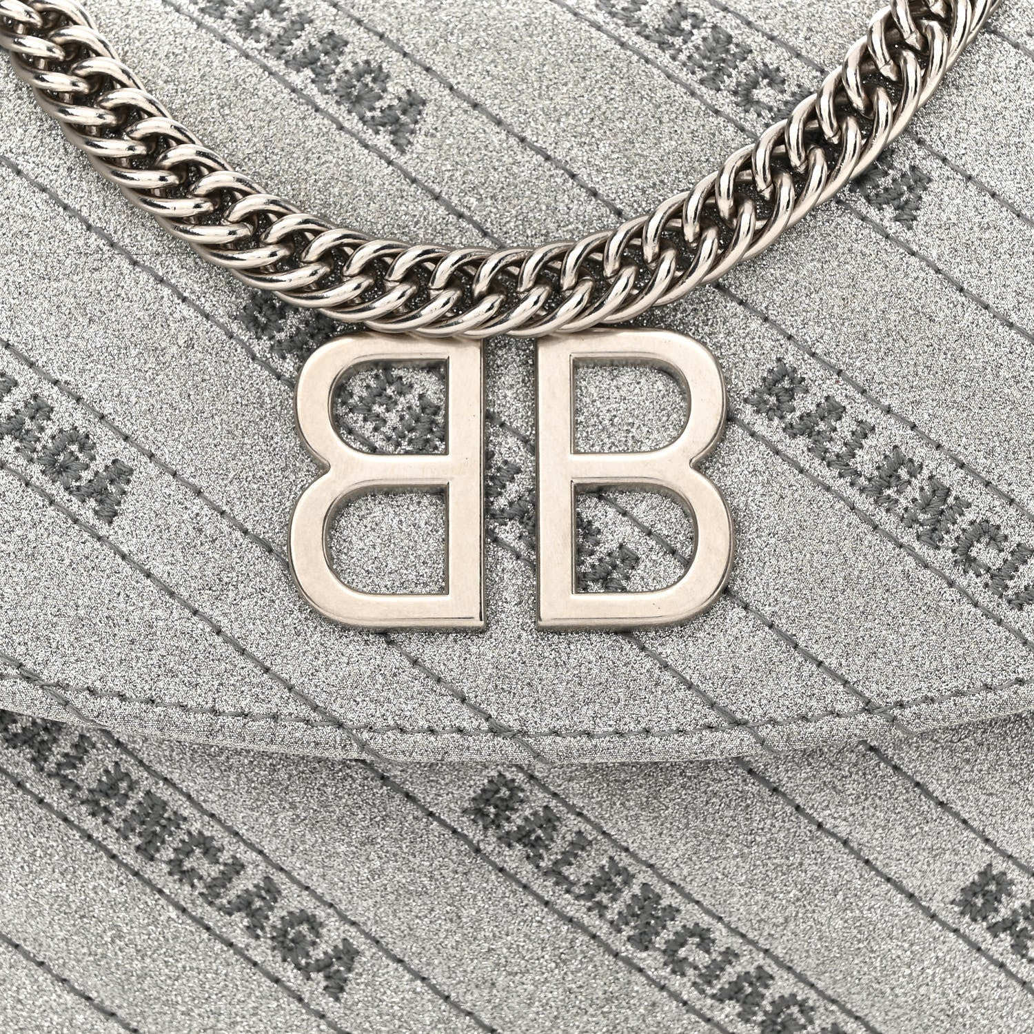 Balenciaga Glitter Logo Matelasse BB Wallet On Chain Silver 7 of 9