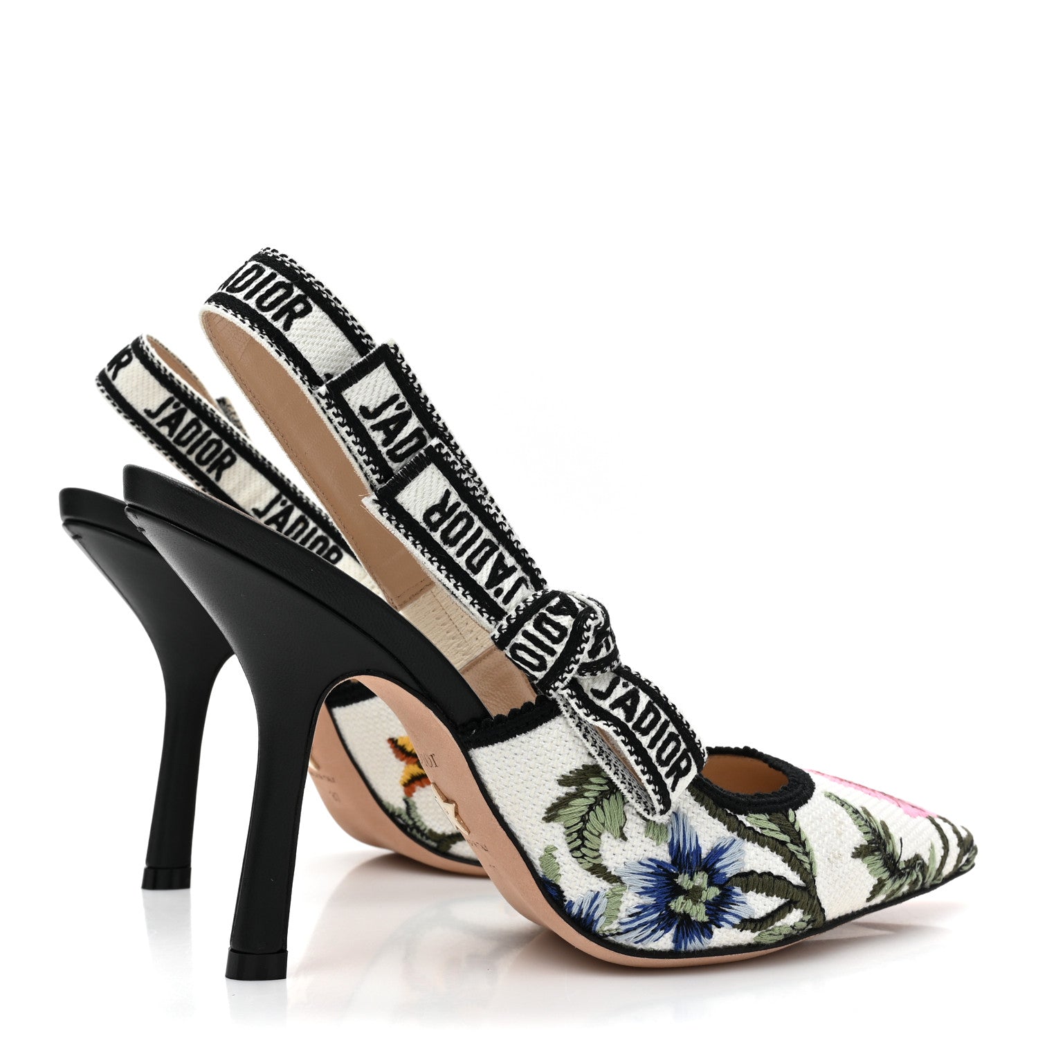 Christian Dior Ribbon Petites Fleurs Embroidered J'Adior Slingback 100mm Pumps 37 Off White 4 of 9