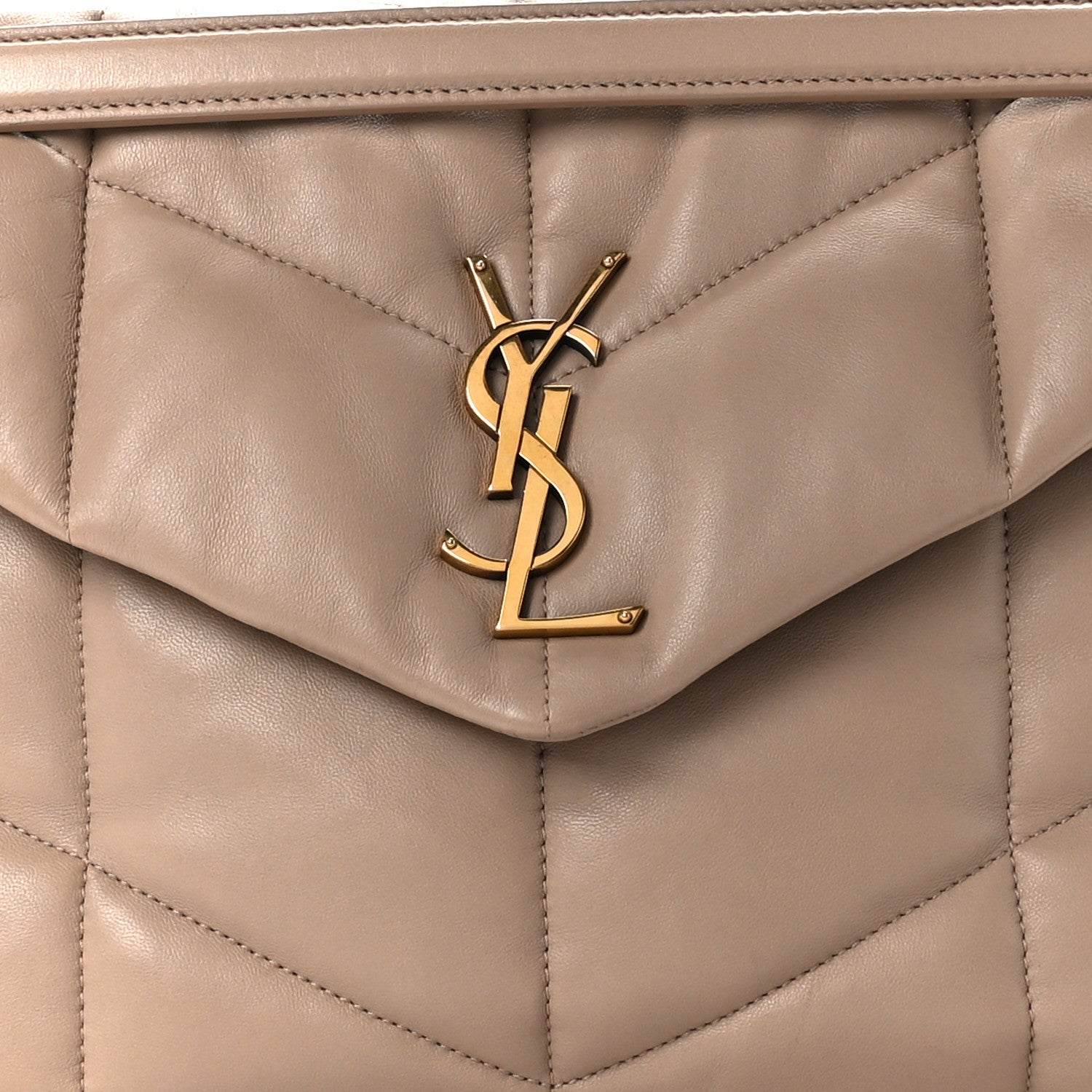Saint Laurent Lambskin Quilted Medium Loulou Puffer Monogram Chain Satchel Dark Beige 9 of 12