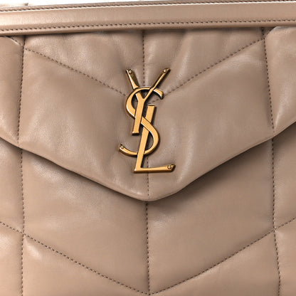 Saint Laurent Lambskin Quilted Medium Loulou Puffer Monogram Chain Satchel Dark Beige 9 of 12