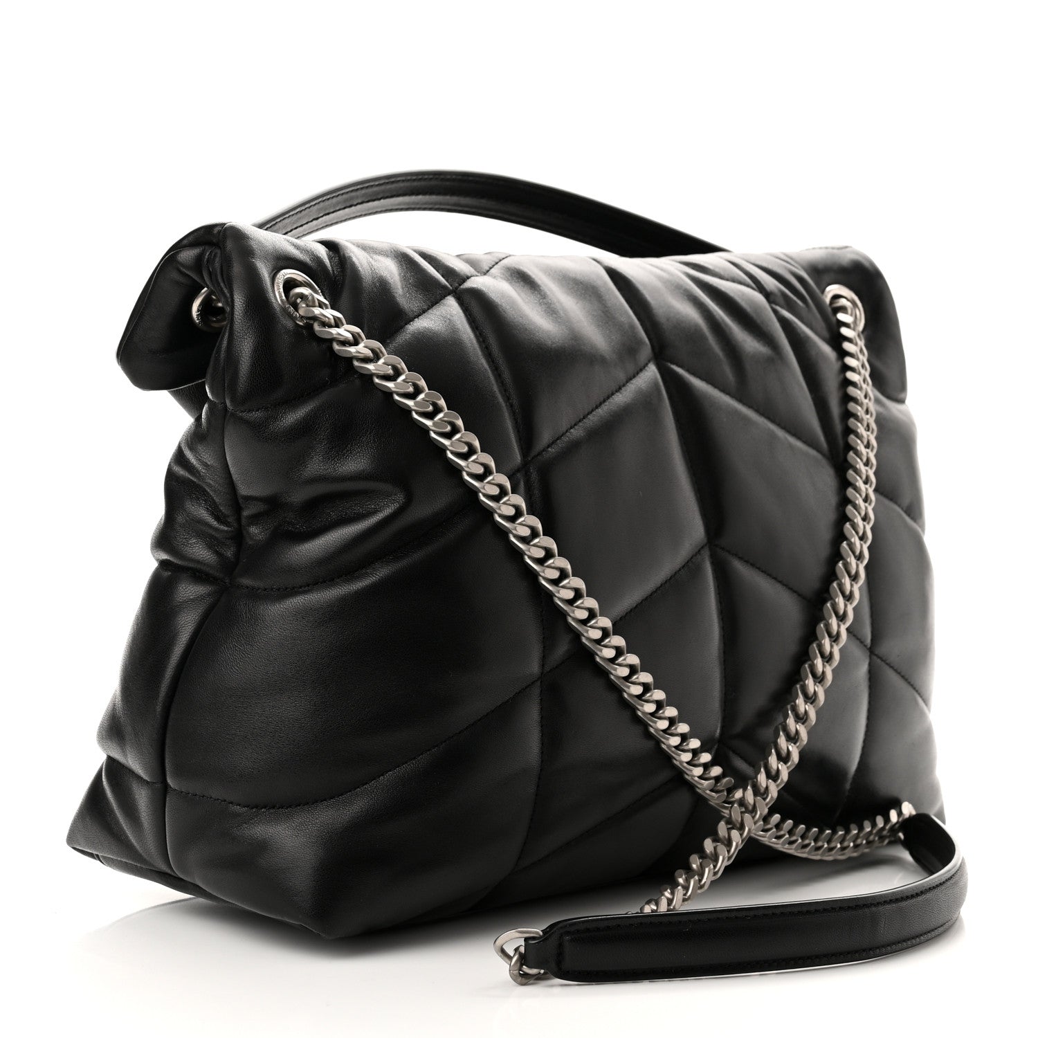 Saint Laurent Lambskin Quilted Medium Loulou Puffer Monogram Chain Satchel Black 3 of 11