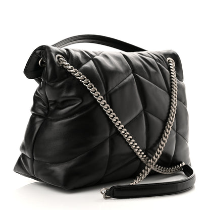 Saint Laurent Lambskin Quilted Medium Loulou Puffer Monogram Chain Satchel Black 3 of 11